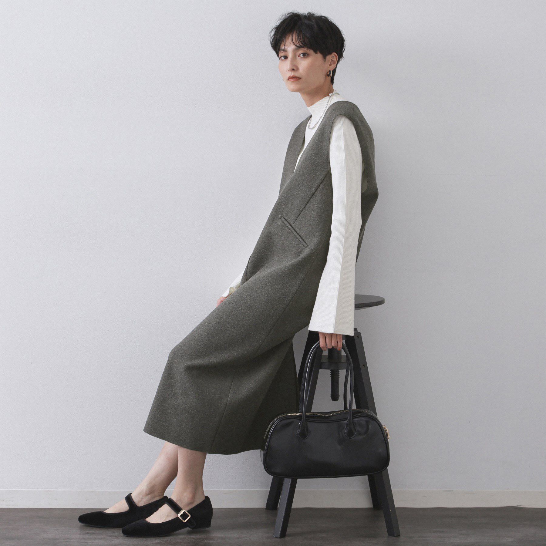 OPAQUE.CLIP「ウールライクジャンパードレス【洗濯機洗い可】」|ワンピース|