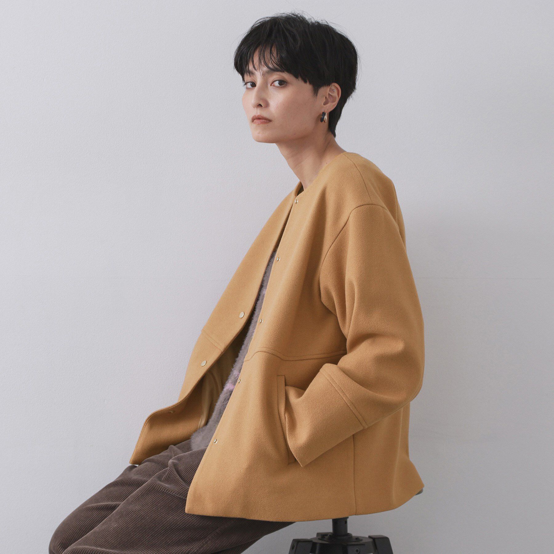 OPAQUE.CLIP「ウールライクメルトンノーカラーコート【洗濯機洗い可】」|ノーカラーコート|