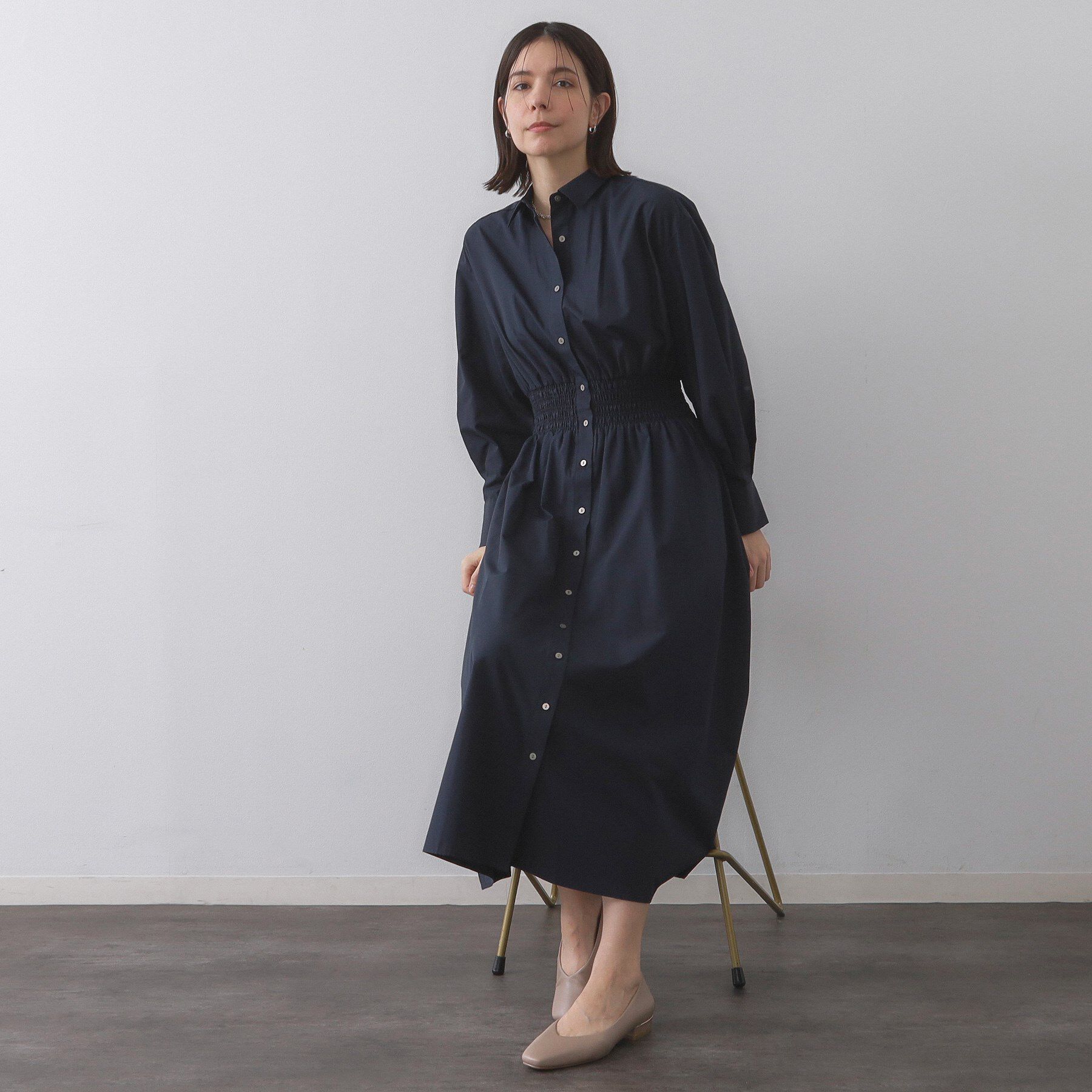 OPAQUE.CLIP「シャーリングフィット＆フレアシャツワンピース【洗濯機洗い可】」|ワンピース|