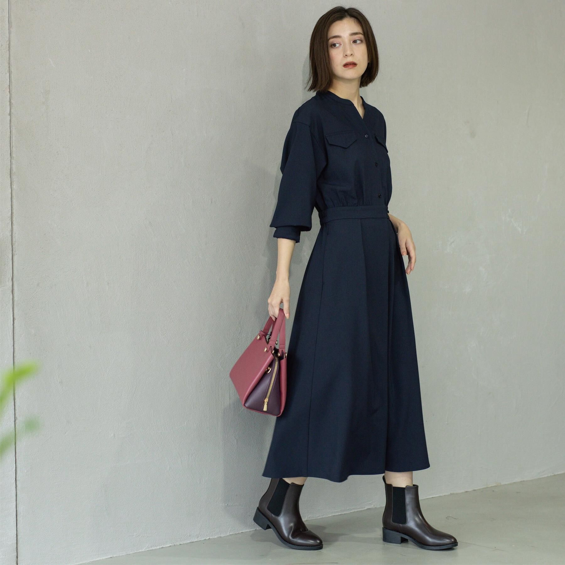 OPAQUE.CLIP「ウールライクフィット＆フレアワンピース【洗濯機OK】」|ワンピース|ネイビー(094)