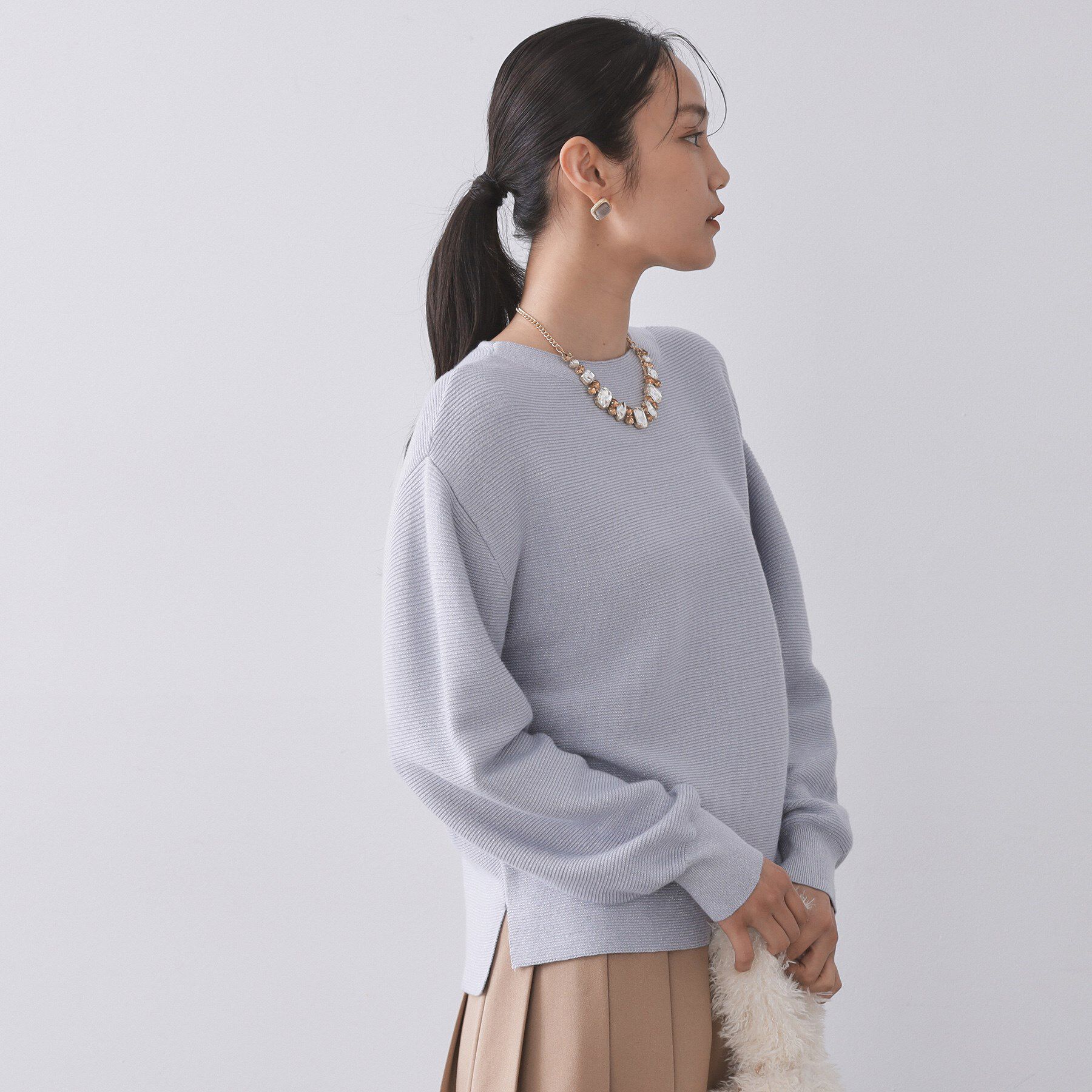 OPAQUE.CLIP「ラメガーターボートネックニット【洗濯機OK】」|ニット・セーター|