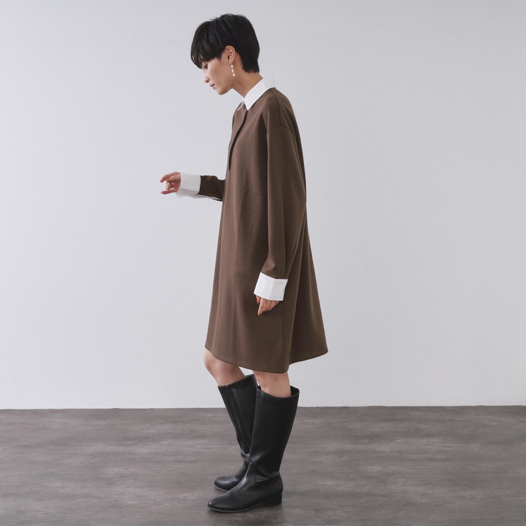 OPAQUE.CLIP「ポロ衿配色ミニワンピース【洗濯機OK】」|ワンピース|