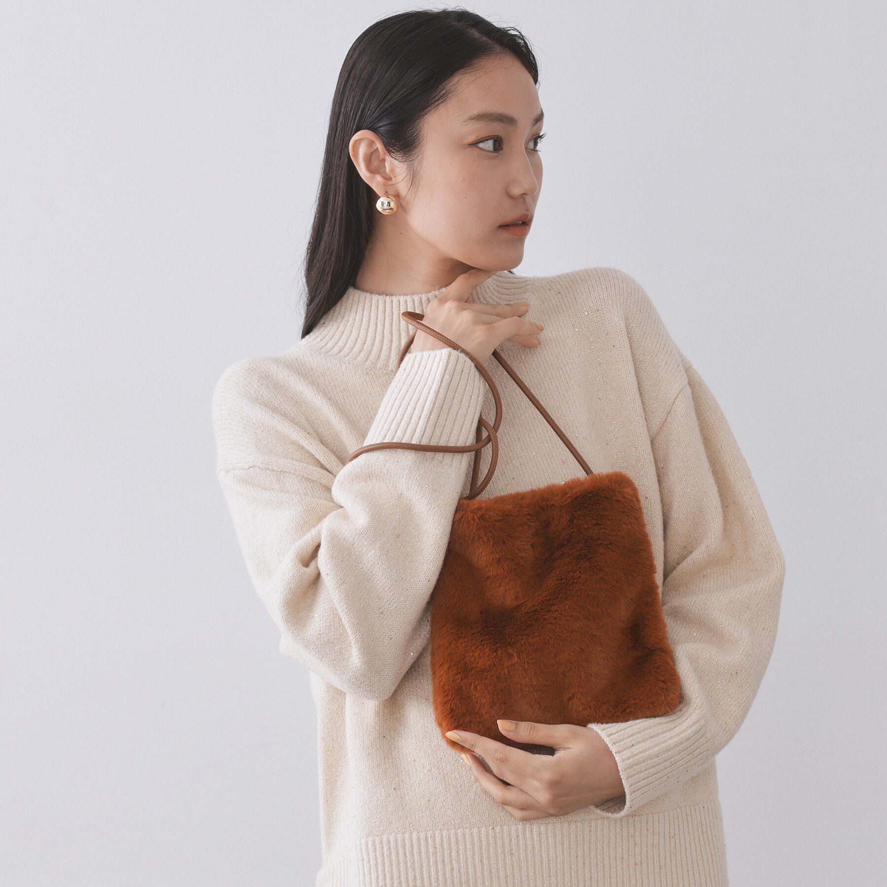 OPAQUE.CLIP「【11色展開】フェイクファースクエアミニポシェット」|ショルダー・メッセンジャー|オレンジ(069)