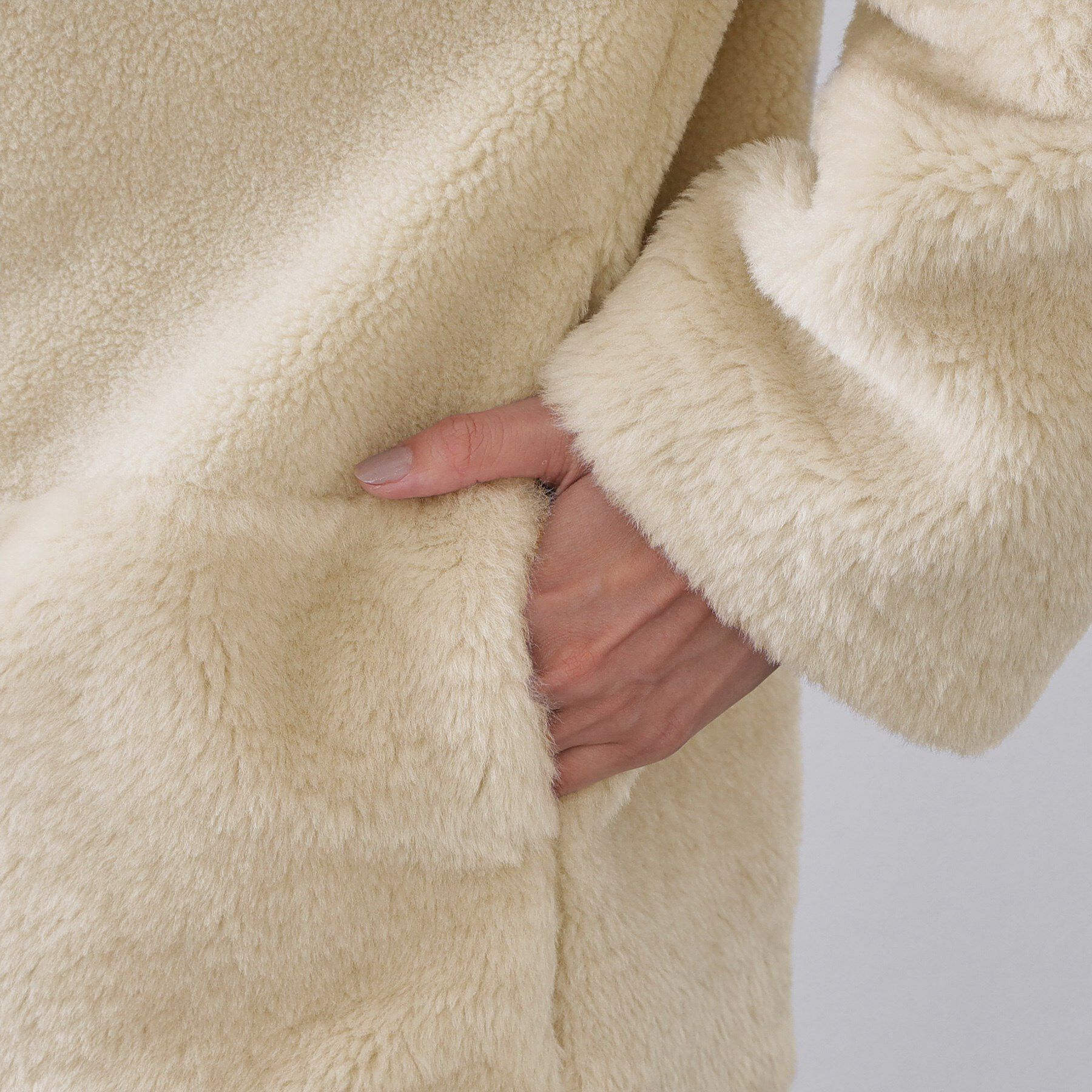 OPAQUE.CLIP「フェイクボア切替ショートコート」|ノーカラーコート|