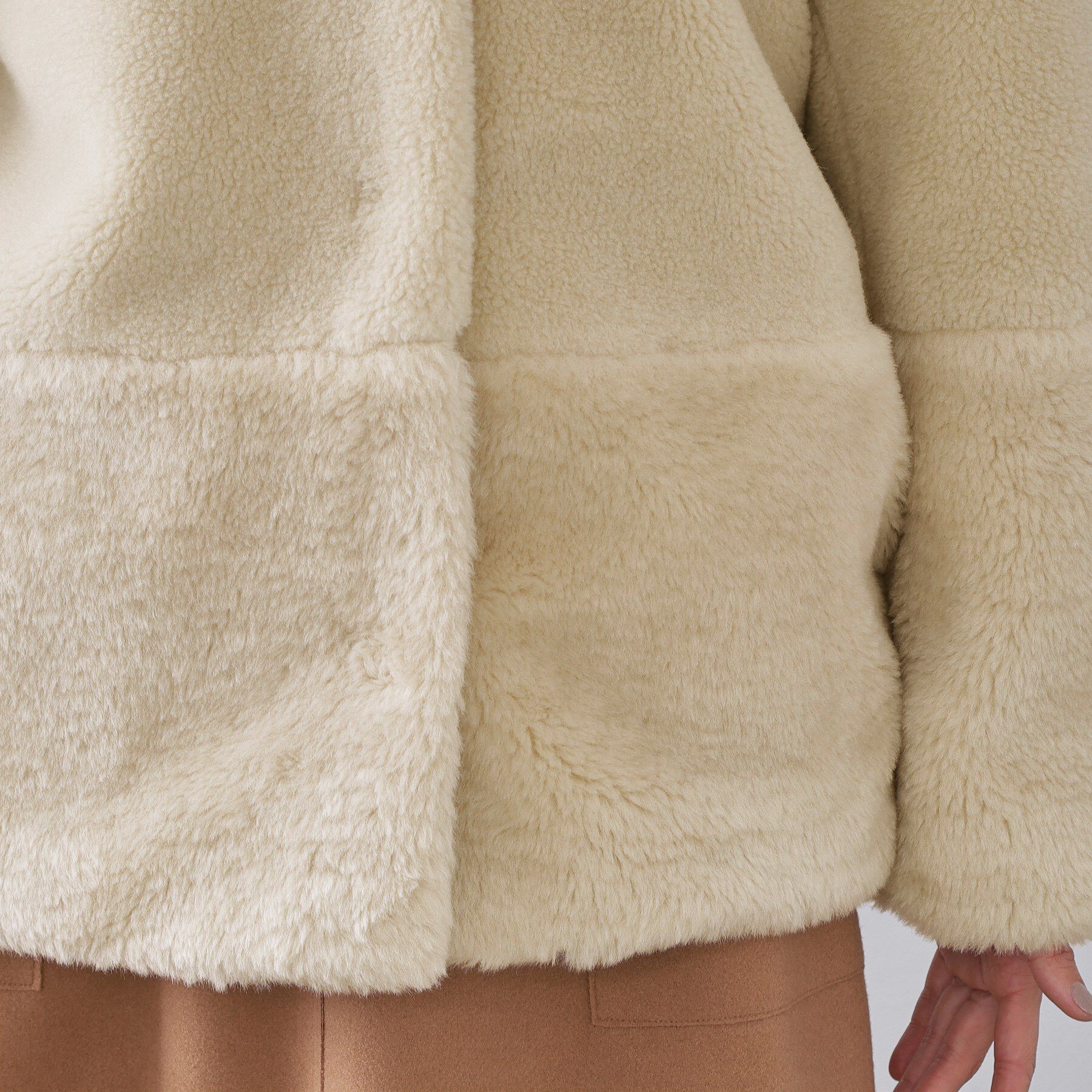 OPAQUE.CLIP「フェイクボア切替ショートコート」|ノーカラーコート|