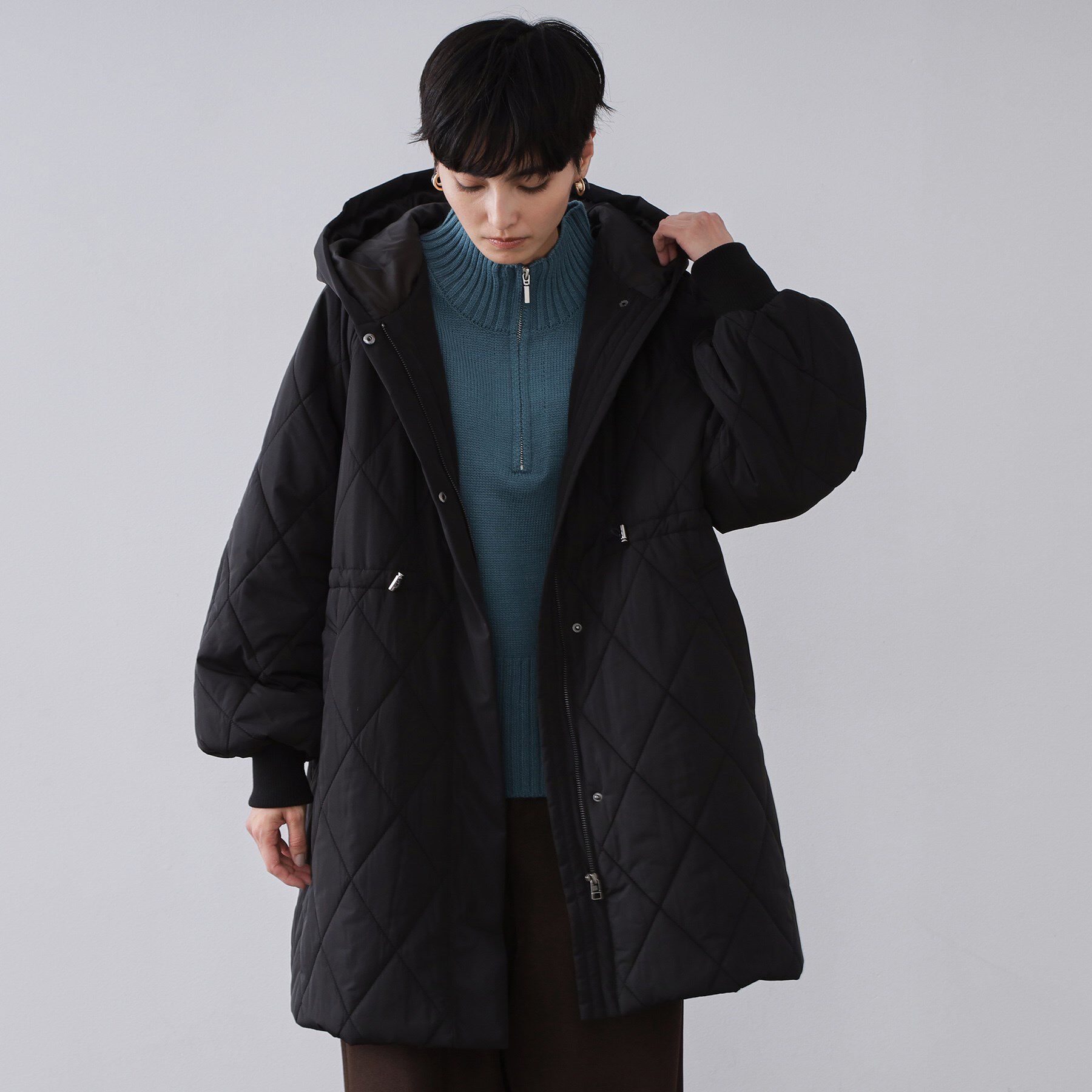 OPAQUE.CLIP「撥水キルティングロングコート【洗える】」|ダウン|ブラック(019)
