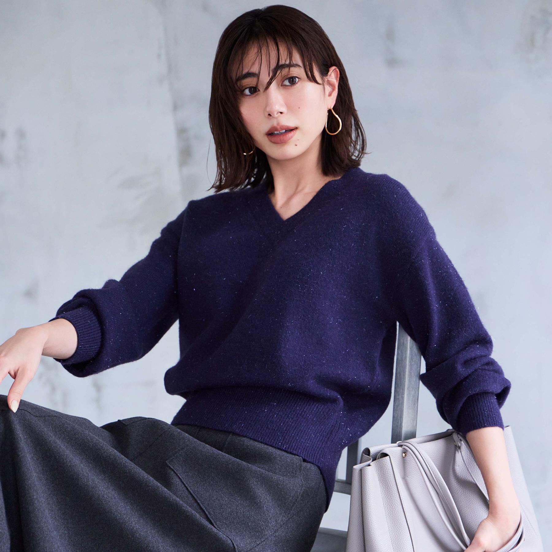 OPAQUE.CLIP「Vネックラメニット【洗濯機OK】」|ニット・セーター|