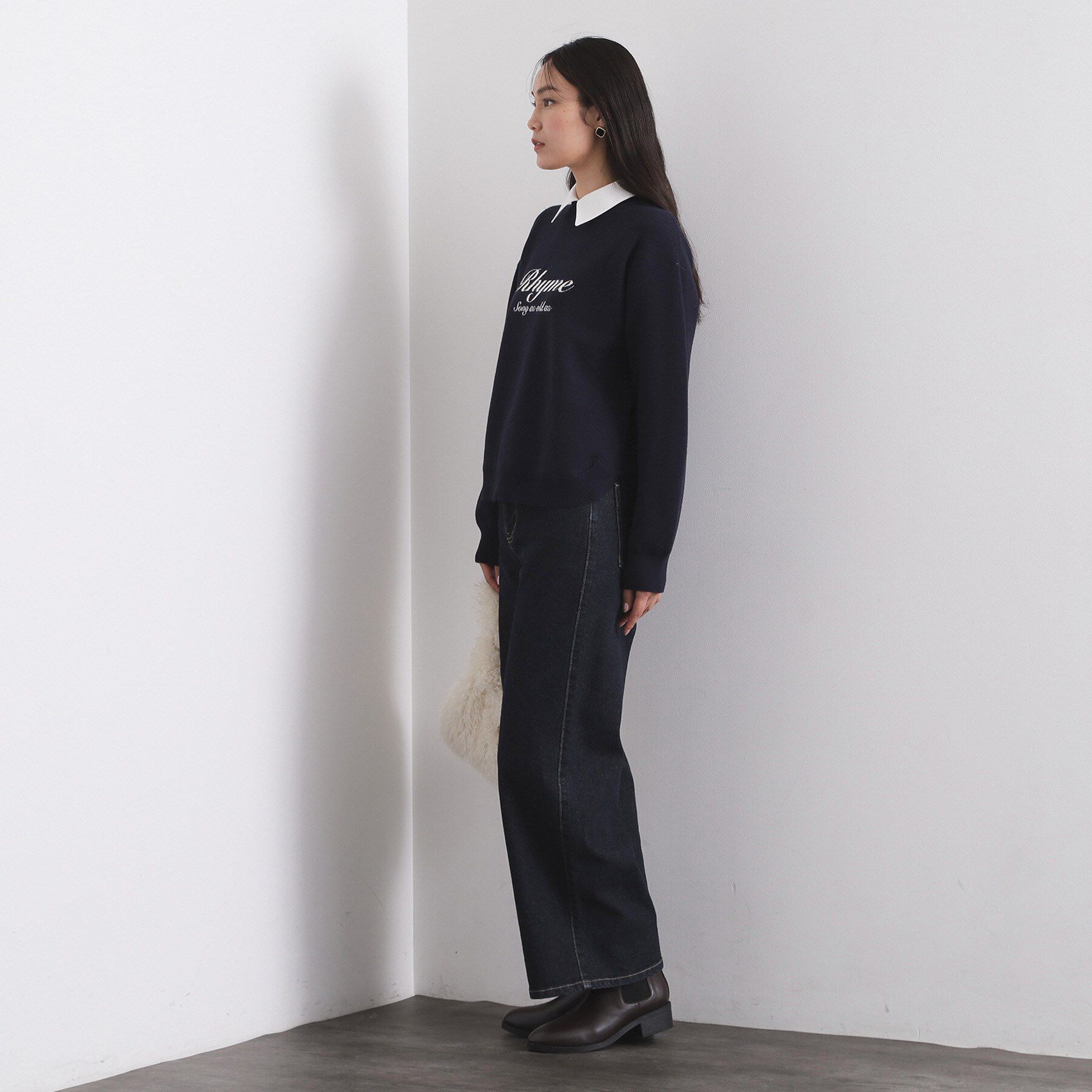 OPAQUE.CLIP「襟付きロゴジャカードニット【洗濯機OK】」|ニット・セーター|