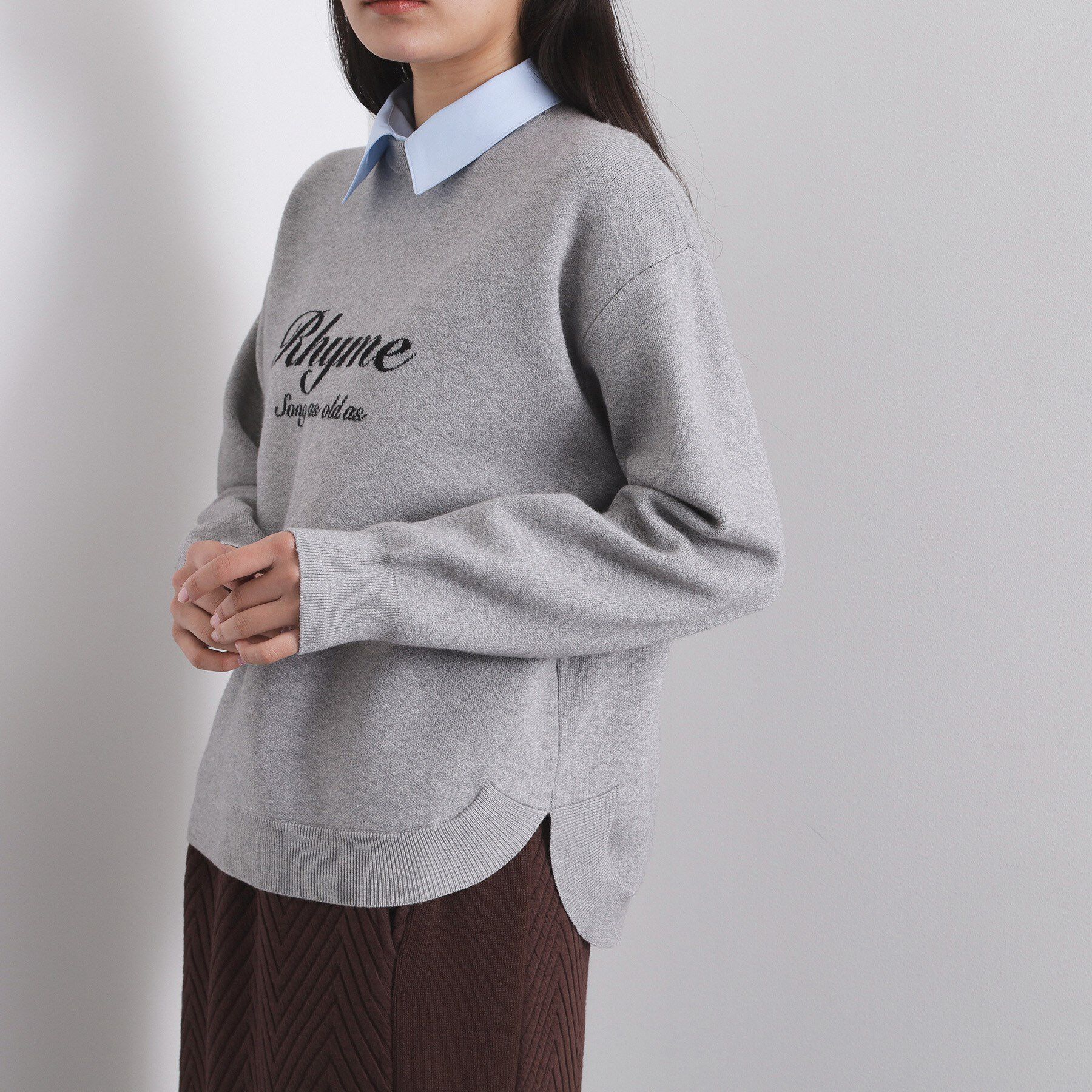 OPAQUE.CLIP「襟付きロゴジャカードニット【洗濯機OK】」|ニット・セーター|