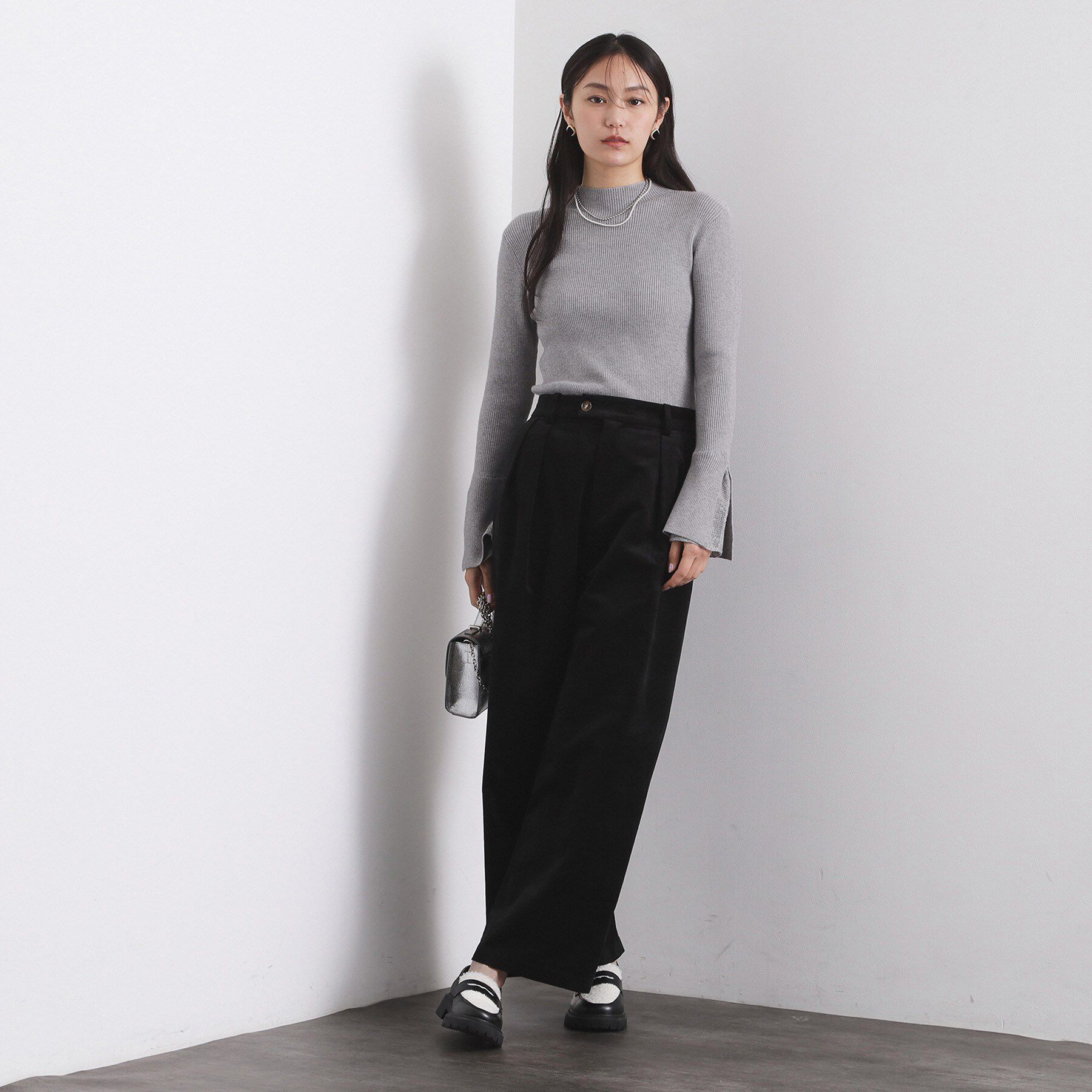 OPAQUE.CLIP「レースフレアハイネックリブニット【洗濯機OK】」|ニット・セーター|