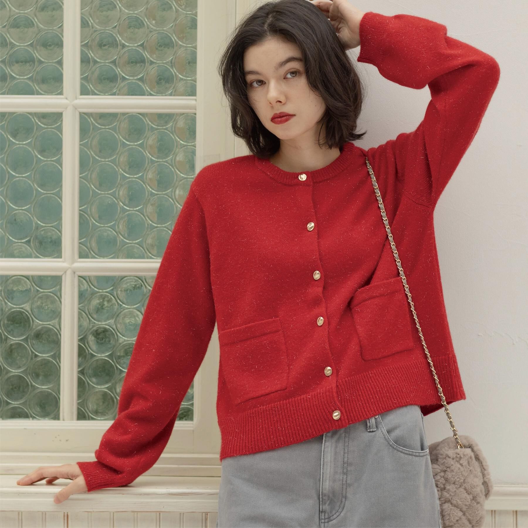 OPAQUE.CLIP「金ボタンラメニットカーディガン【洗濯機OK】」|カーディガン|