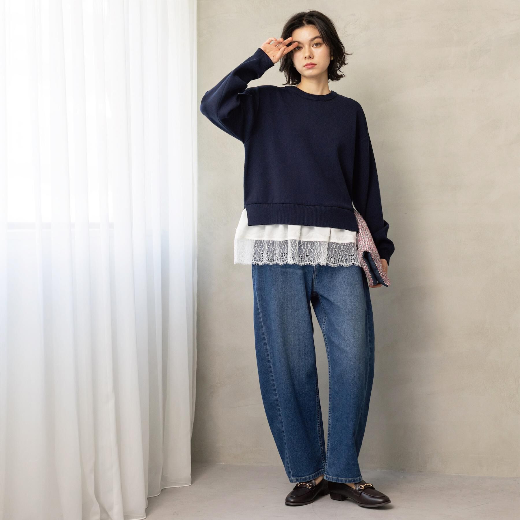 OPAQUE.CLIP「裾レースドッキングニット」|ニット・セーター|