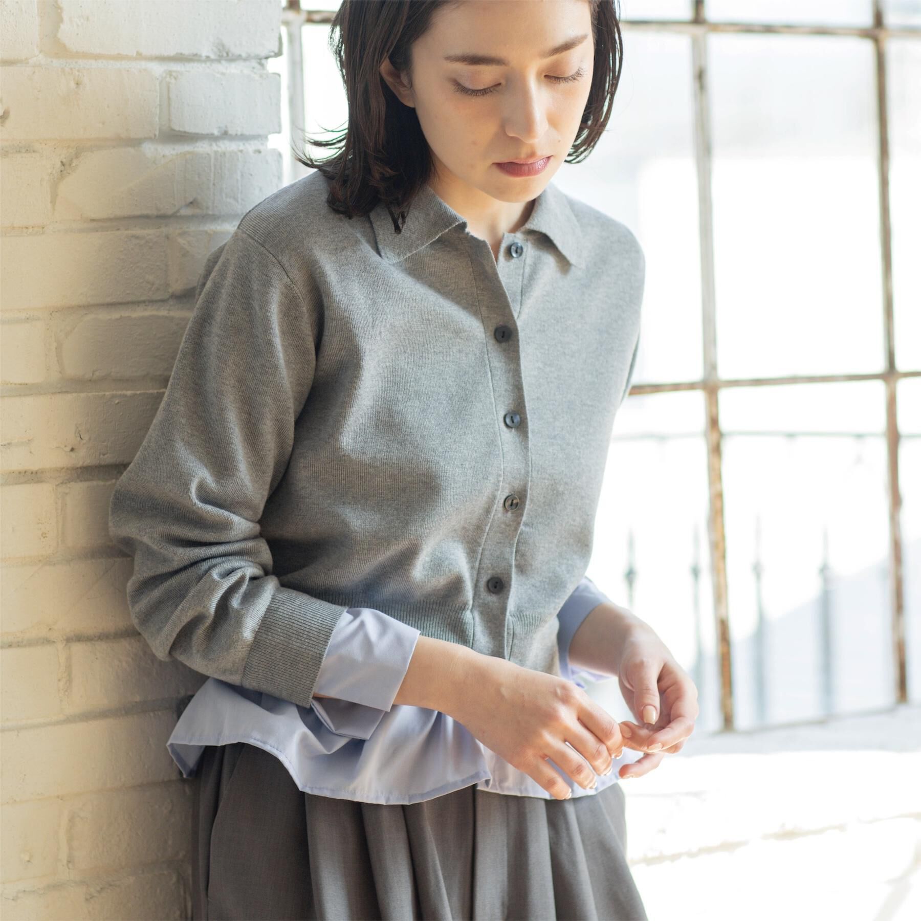 OPAQUE.CLIP「ポロ衿シャツドッキングニット【洗濯機OK】」|カーディガン|