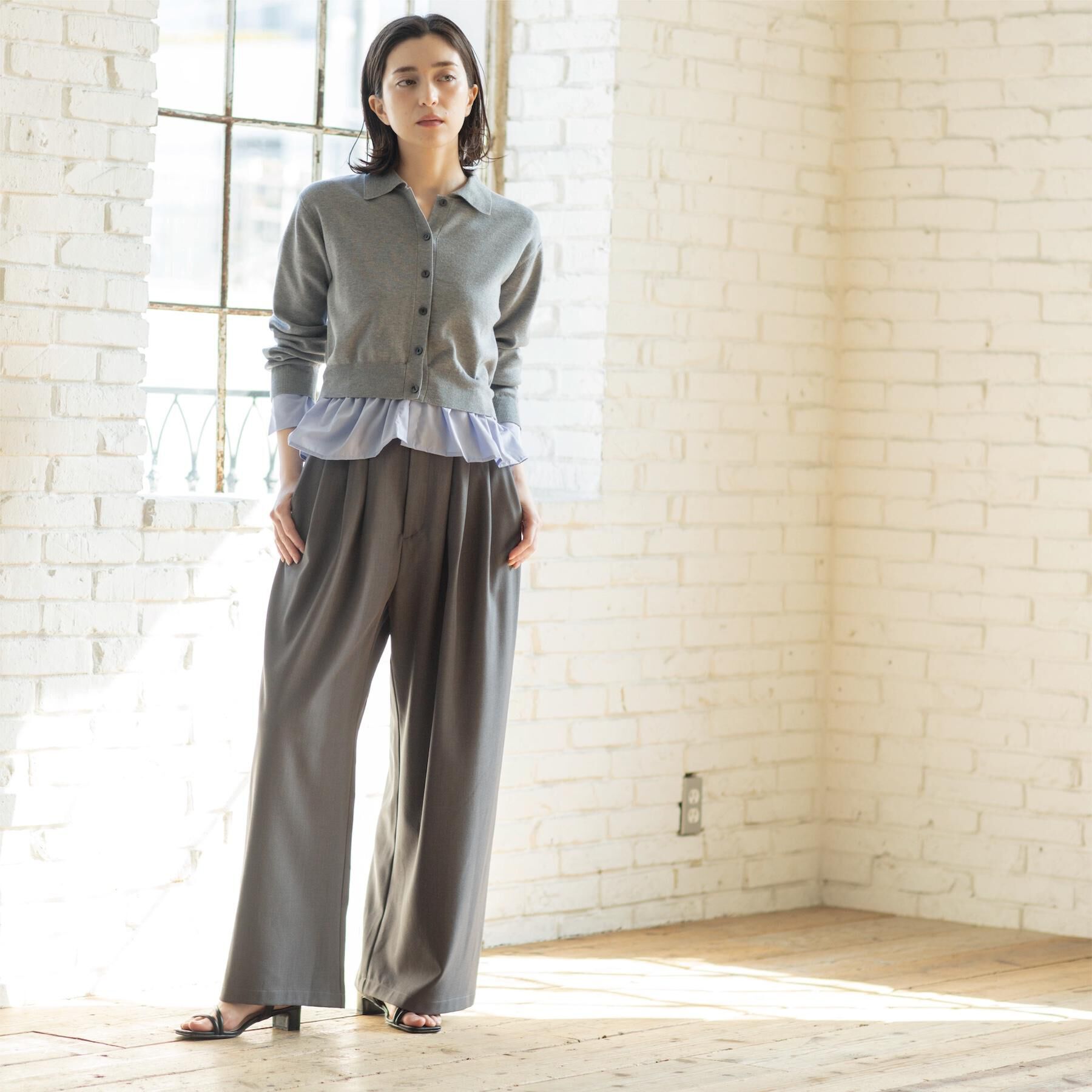 OPAQUE.CLIP「ポロ衿シャツドッキングニット【洗濯機OK】」|カーディガン|