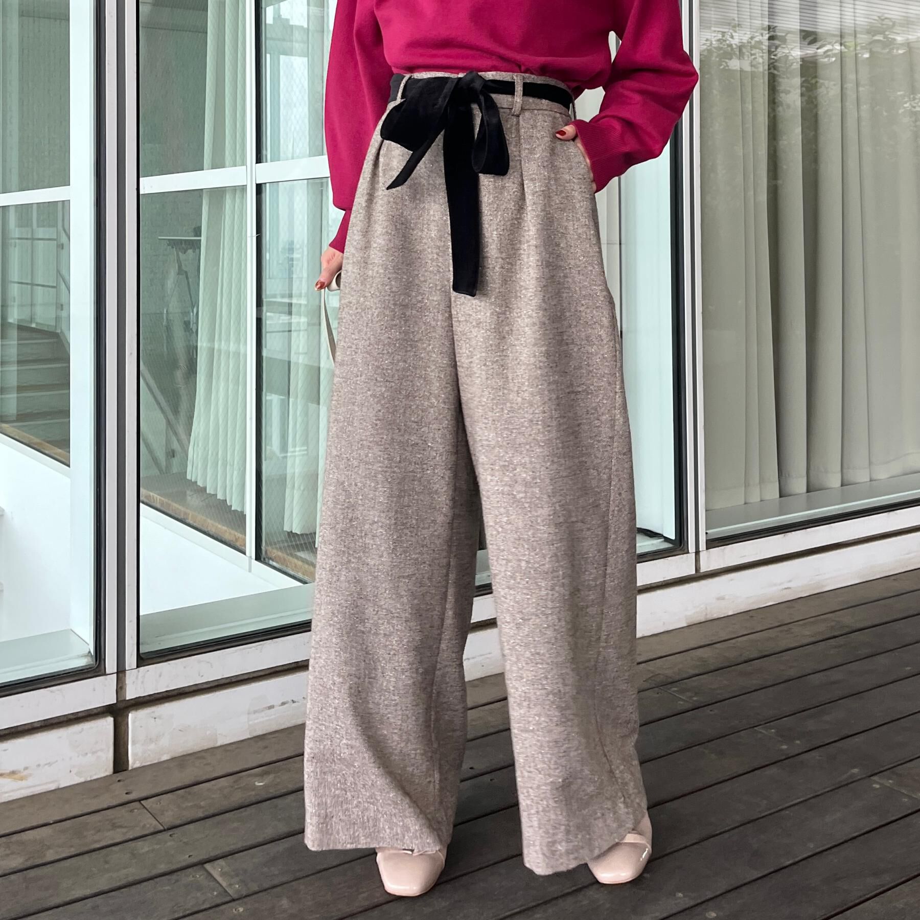 Couture broach「【上品華やか・通勤】ラメツイード ワイドパンツ」|その他|