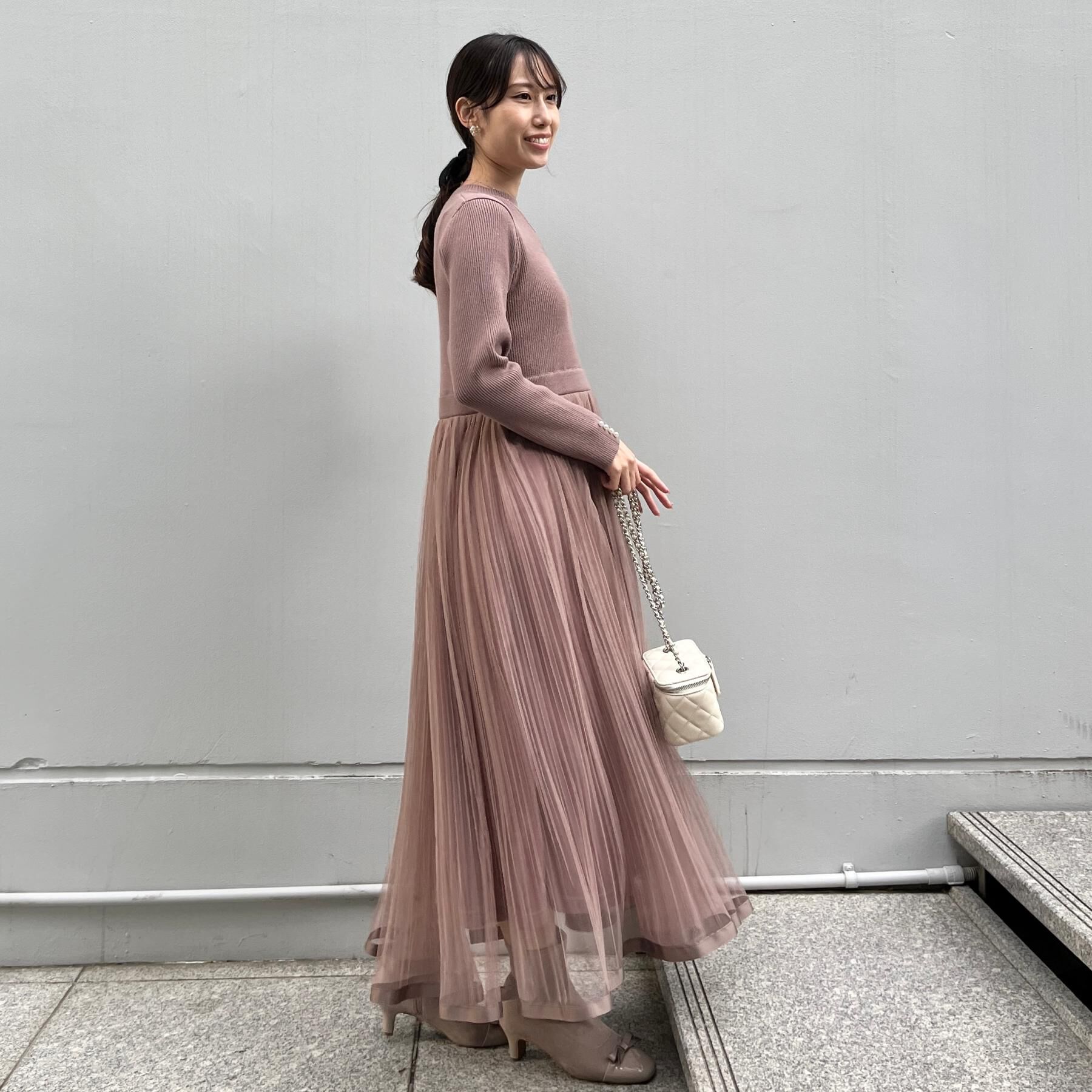 Couture broach「【S-LL/キラキラリブニット】チュールドッキング ワンピース」|ワンピース|