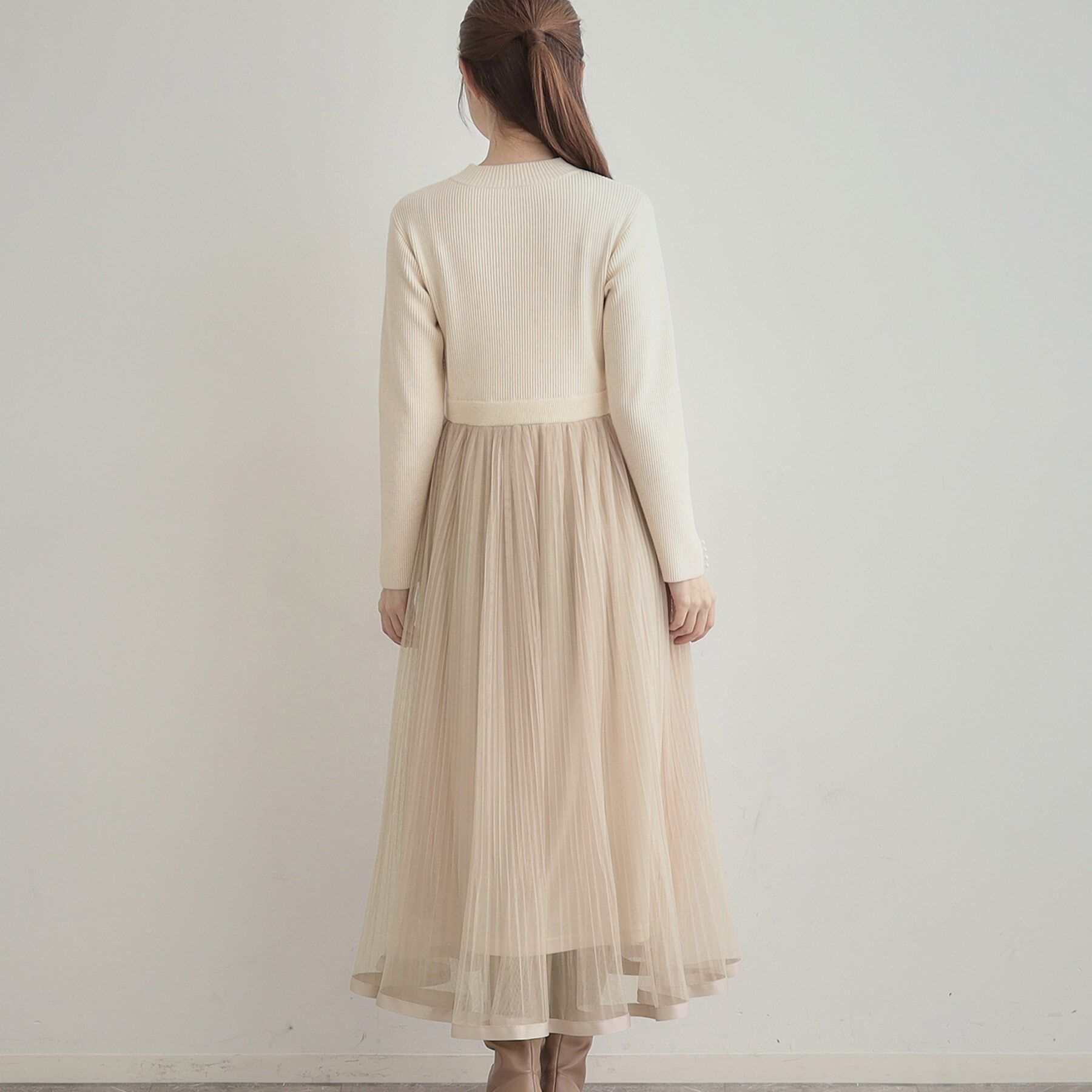 Couture broach「【S-LL/キラキラリブニット】チュールドッキング ワンピース」|ワンピース|