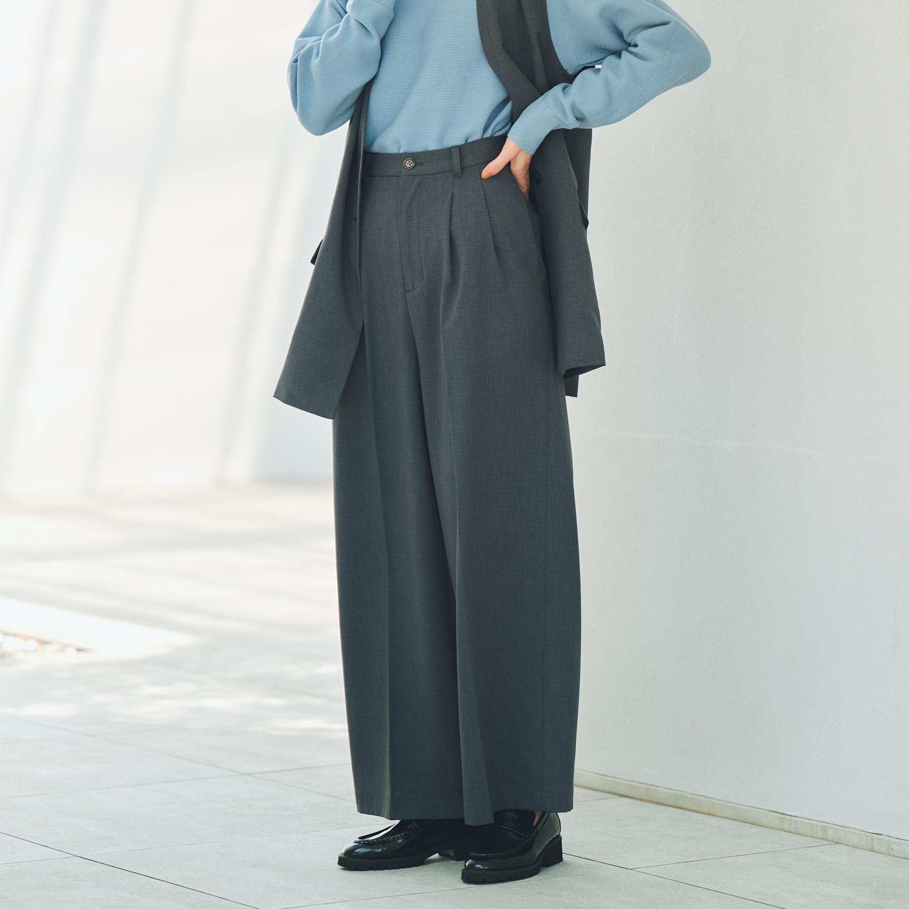 THE SHOP TK「【きれいめもカジュアルもお任せ】2タックワイドパンツ【セットアップ可】」|その他|チャコールグレー(0