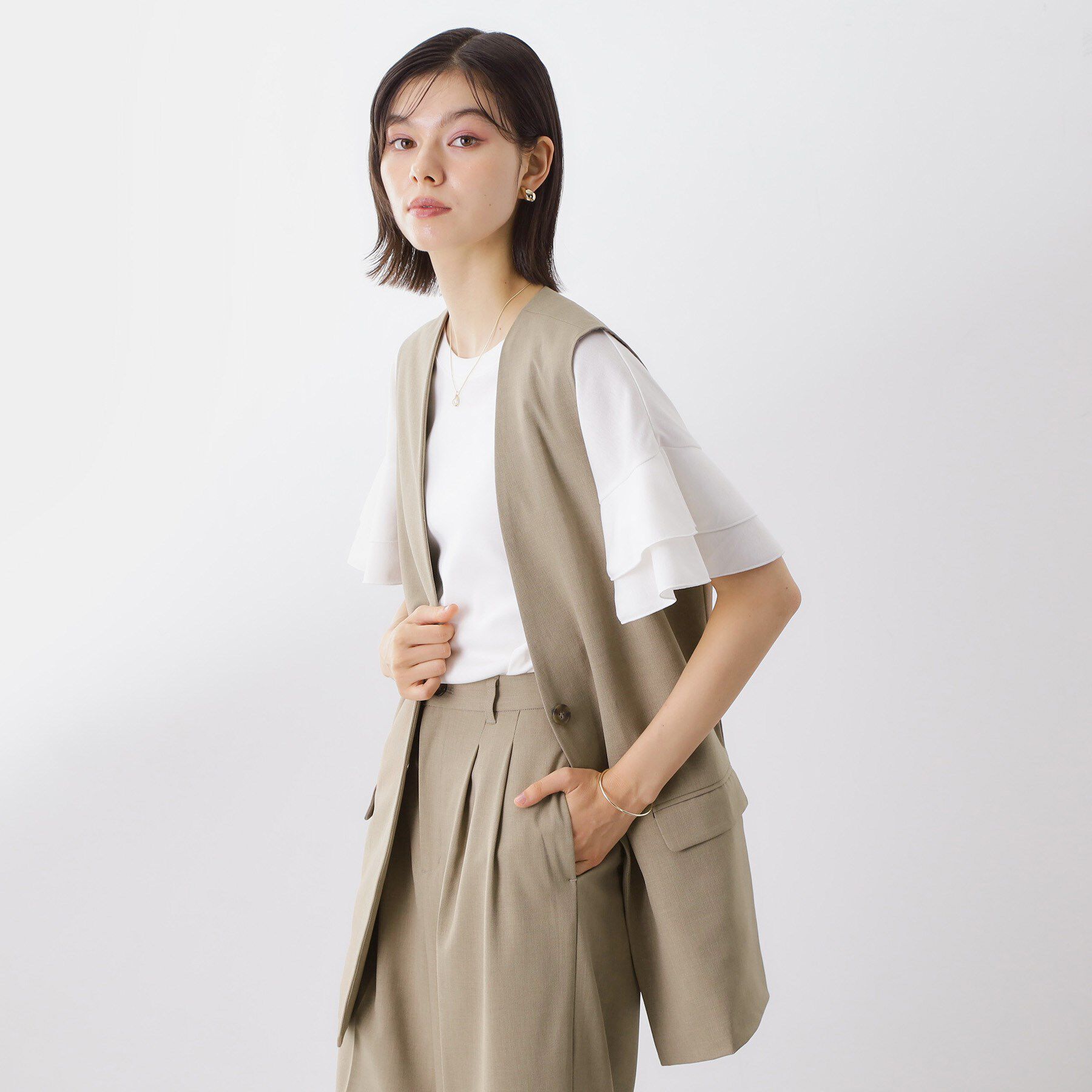 THE SHOP TK「ノーカラージレ【セットアップ可/洗濯機OK】」|ベスト・ジレ|