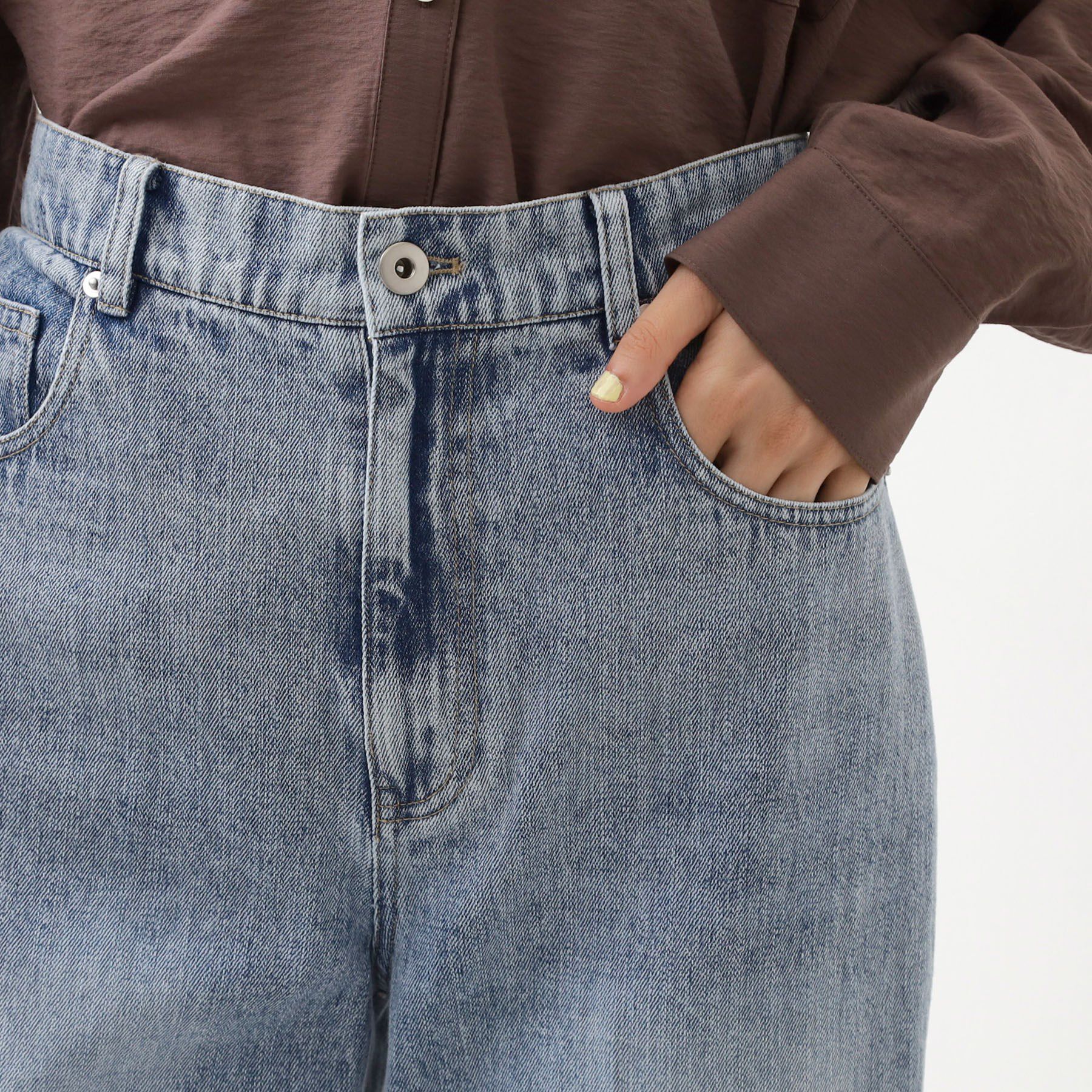 THE SHOP TK「デニムフレアパンツ【洗濯機可】」|デニム|