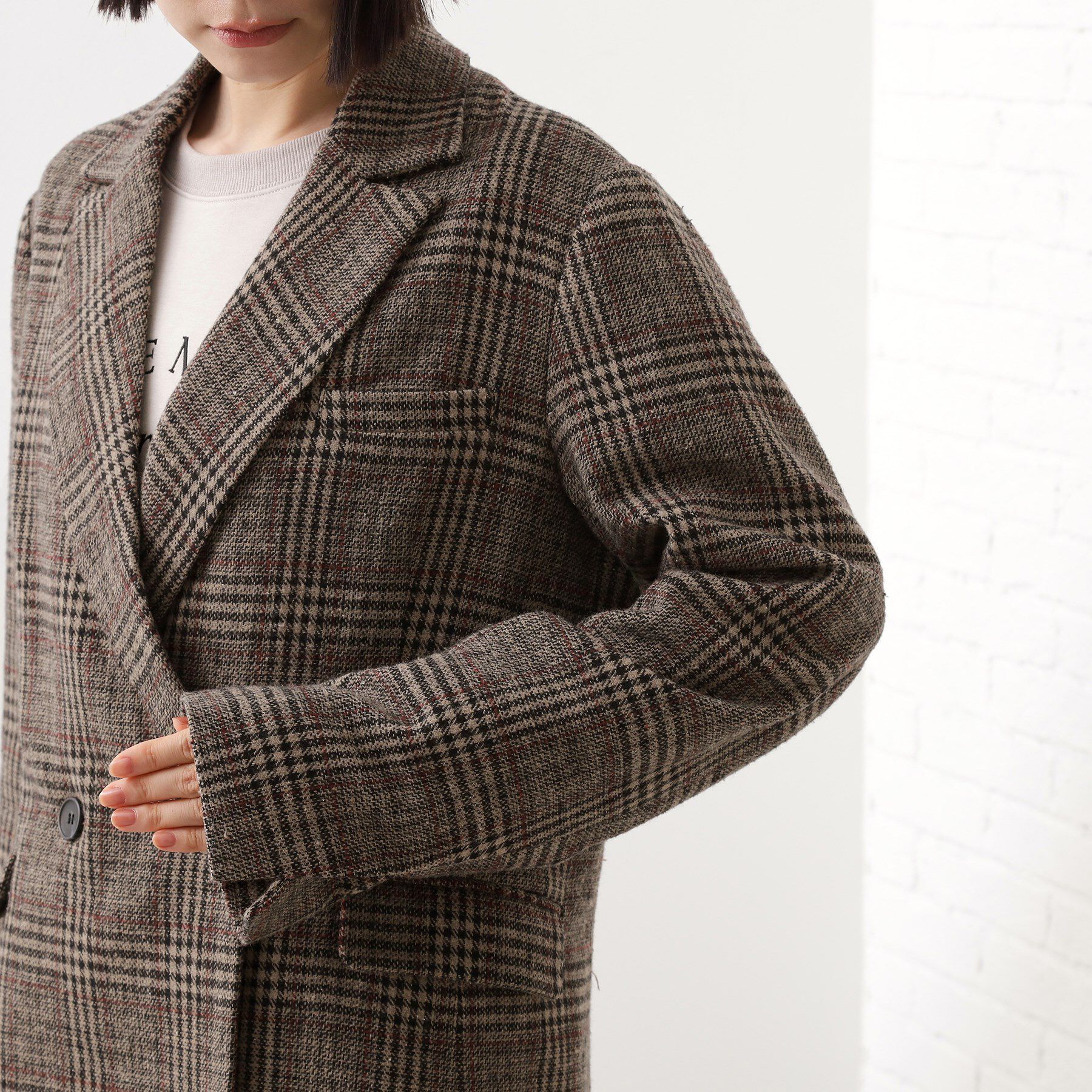 THE SHOP TK「【洗えるアウター】ヘリンボーン＆チェック柄ジャケット」|テーラードジャケット|