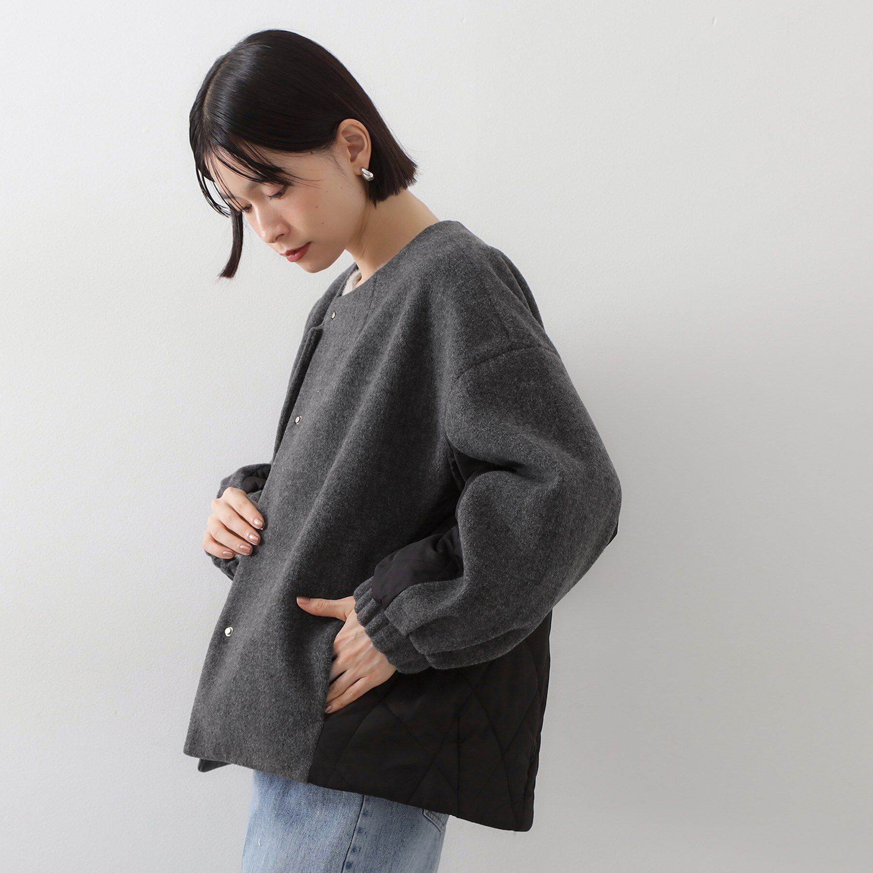 THE SHOP TK「前後で印象が変わる ドッキングノーカラージャケット」|ノーカラージャケット|