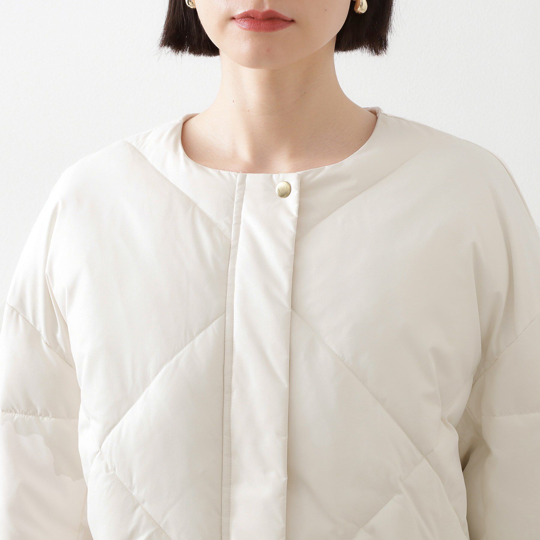 THE SHOP TK「きれいめにもカジュアルにも ノーカラーキルトジャケット」|ダウン|