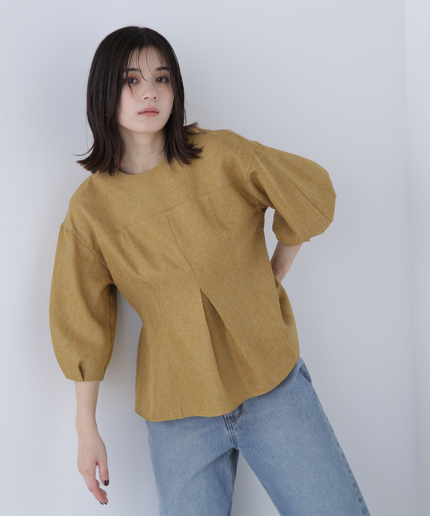  「ペプラムフォルムブラウス」|シャツ・ブラウス|マスタード1