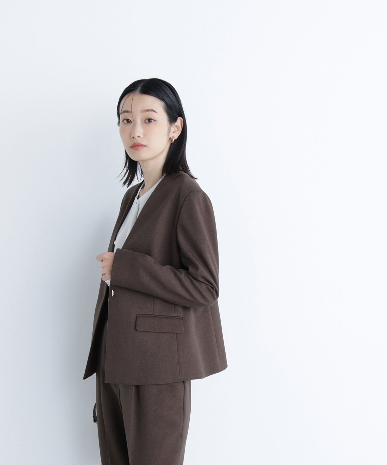  「ウーステッドライクツイル SETUP ノーカラージャケット」|その他|ブラウン