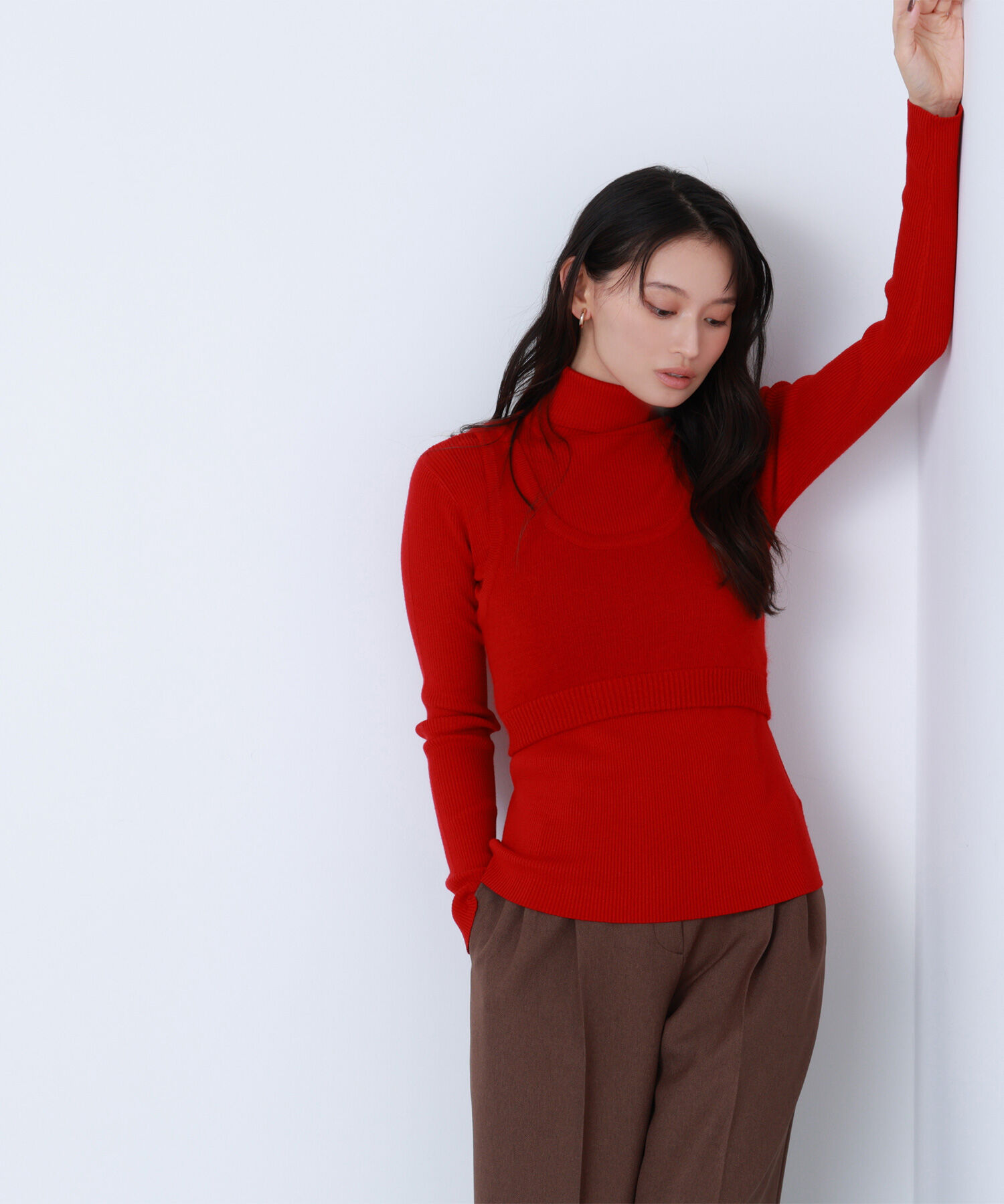  「ビスチェレイヤードニット」|ニット・セーター|レッド