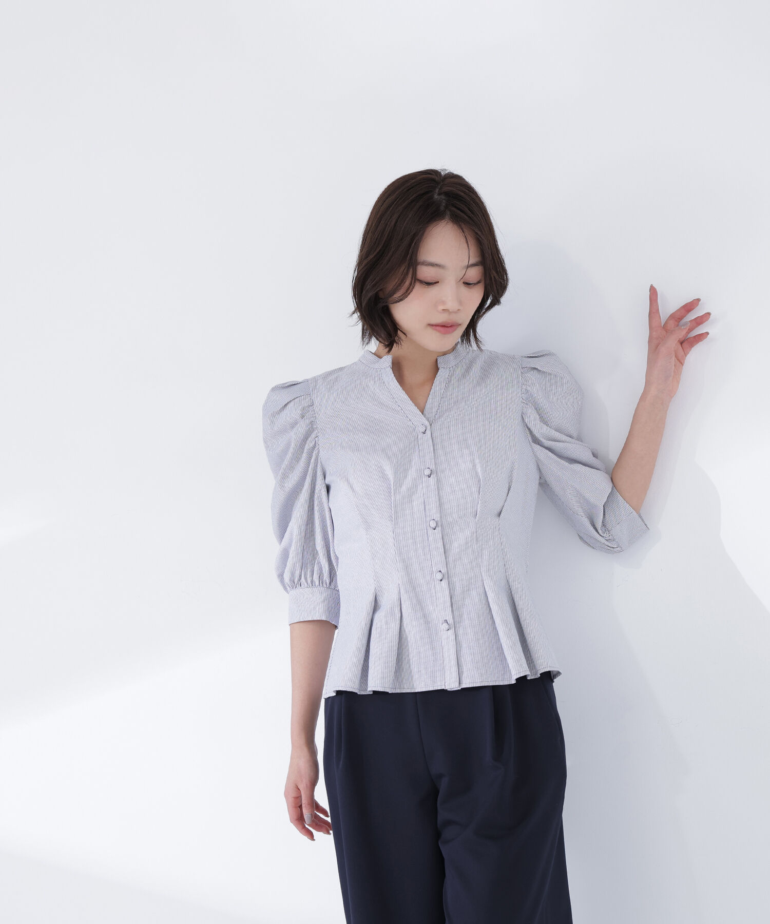  「ストライプペプラムブラウス」|シャツ・ブラウス|