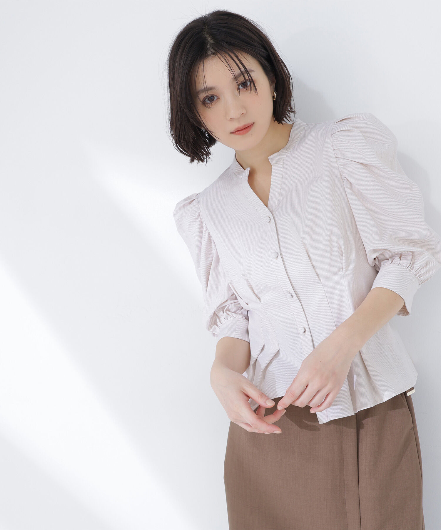  「ストライプペプラムブラウス」|シャツ・ブラウス|