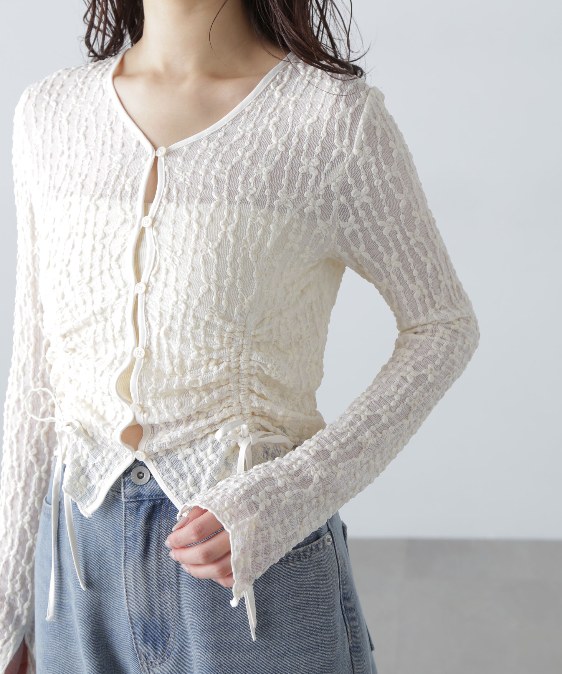  「シアーレースドロストカーディガン」|Tシャツ・カットソー|