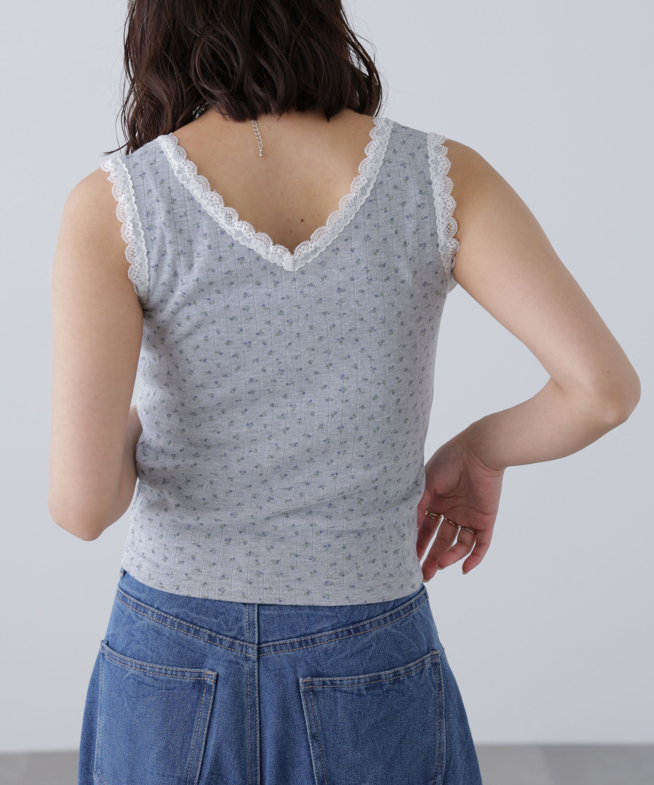  「花柄レーステレコタンクトップ」|Tシャツ・カットソー|