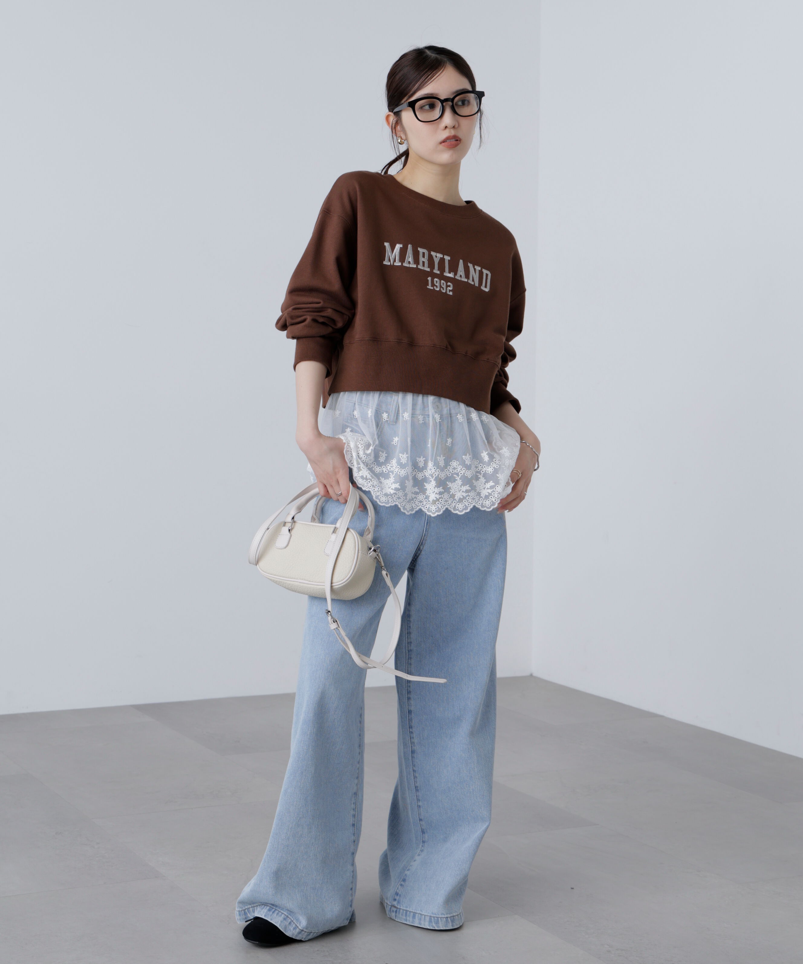  「カレッジロゴショート丈スウェット」|Tシャツ・カットソー|