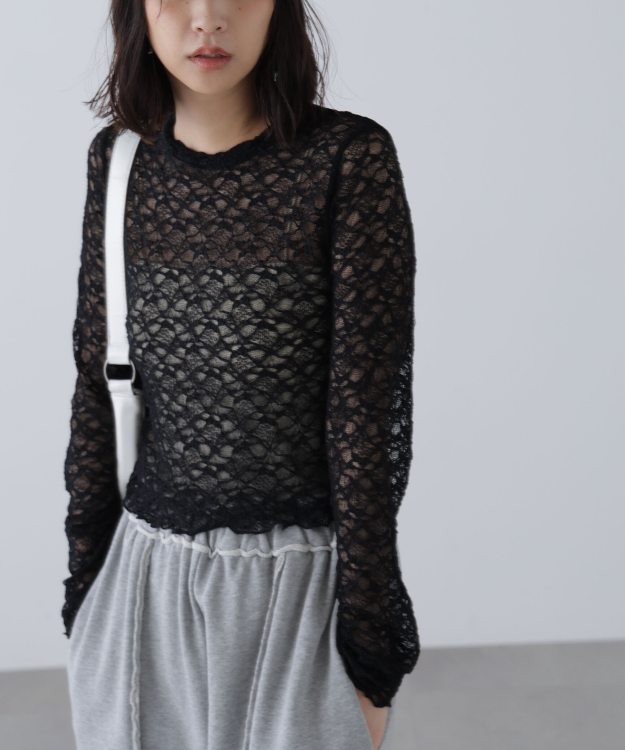  「ショート丈レーストップス」|Tシャツ・カットソー|