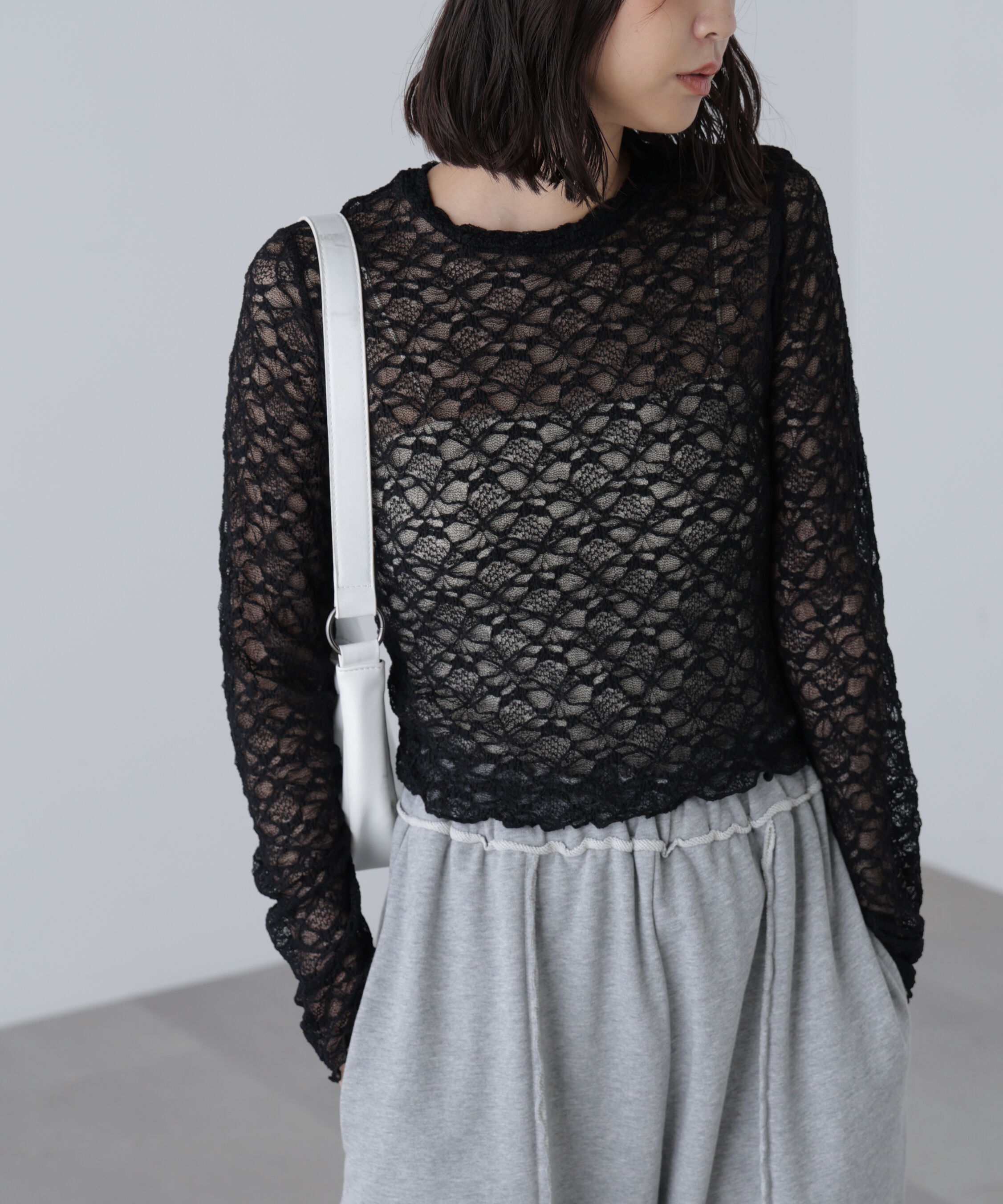  「ショート丈レーストップス」|Tシャツ・カットソー|