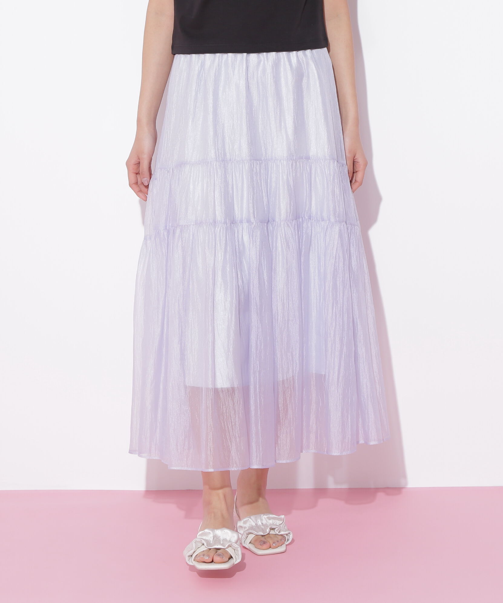  「シアーシャイニーボリュームスカート」|スカート|ブルー