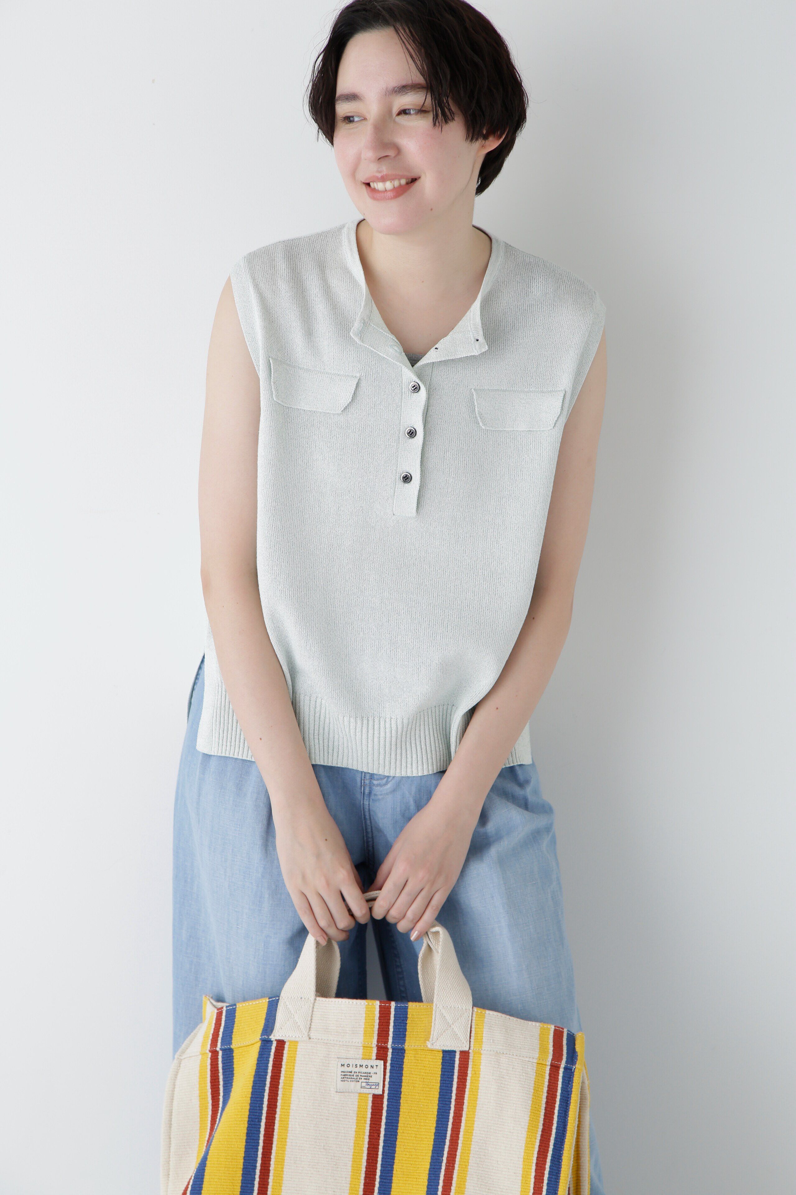  「◆【ウォッシャブル】ペーパーヤーンヘンリネックベスト」|ニット・セーター|