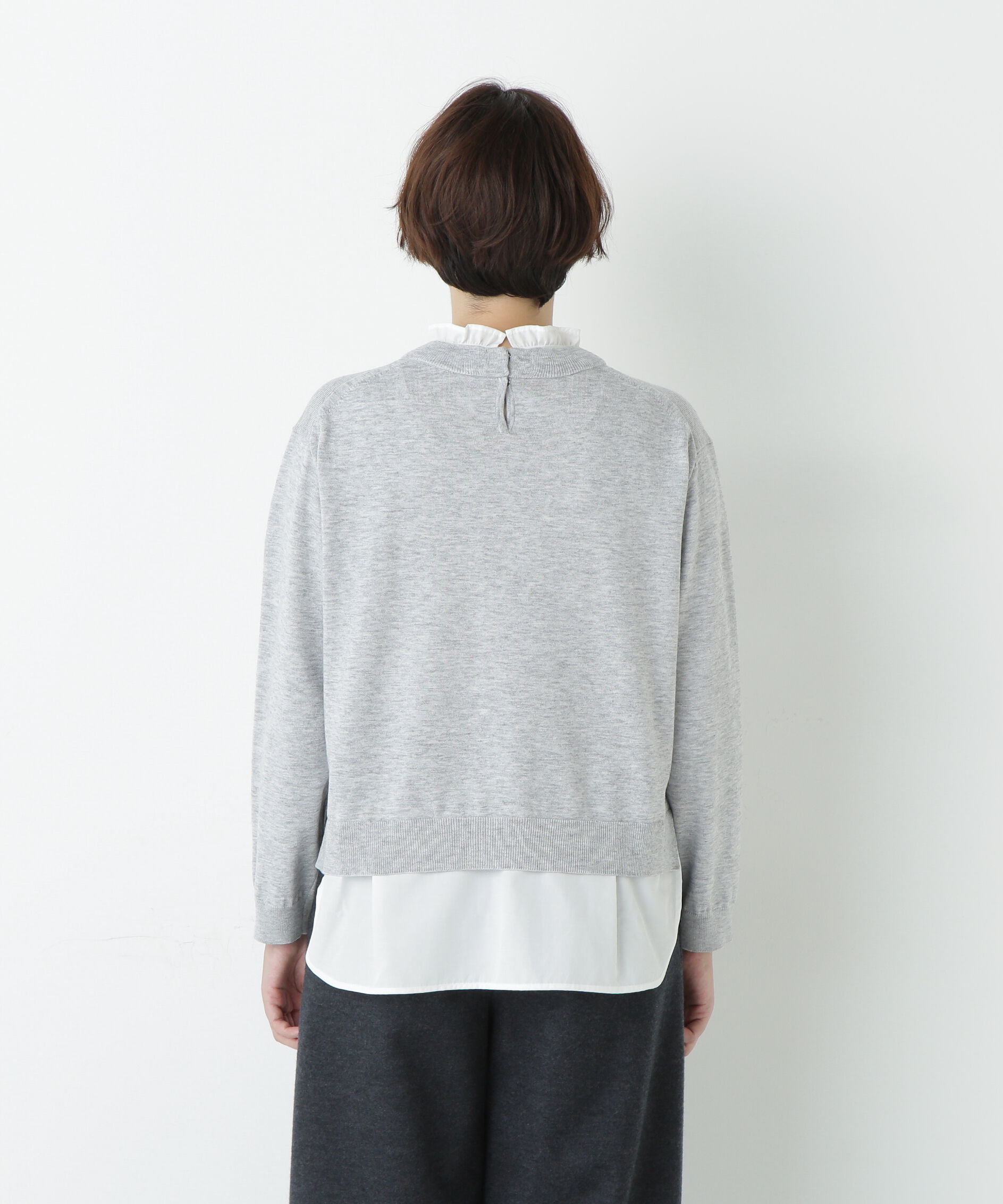  「シャツ地ドッキングプルオーバー」|ニット・セーター|