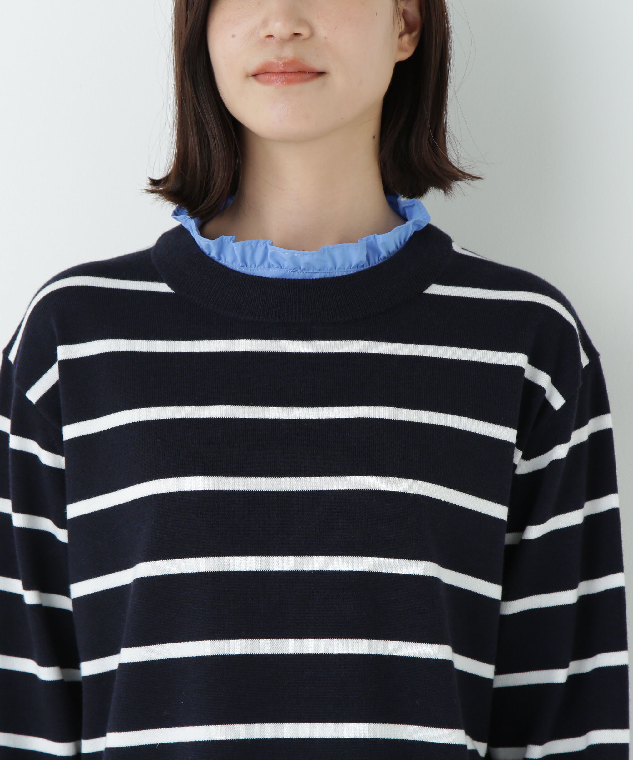  「シャツ地ドッキングプルオーバー」|ニット・セーター|