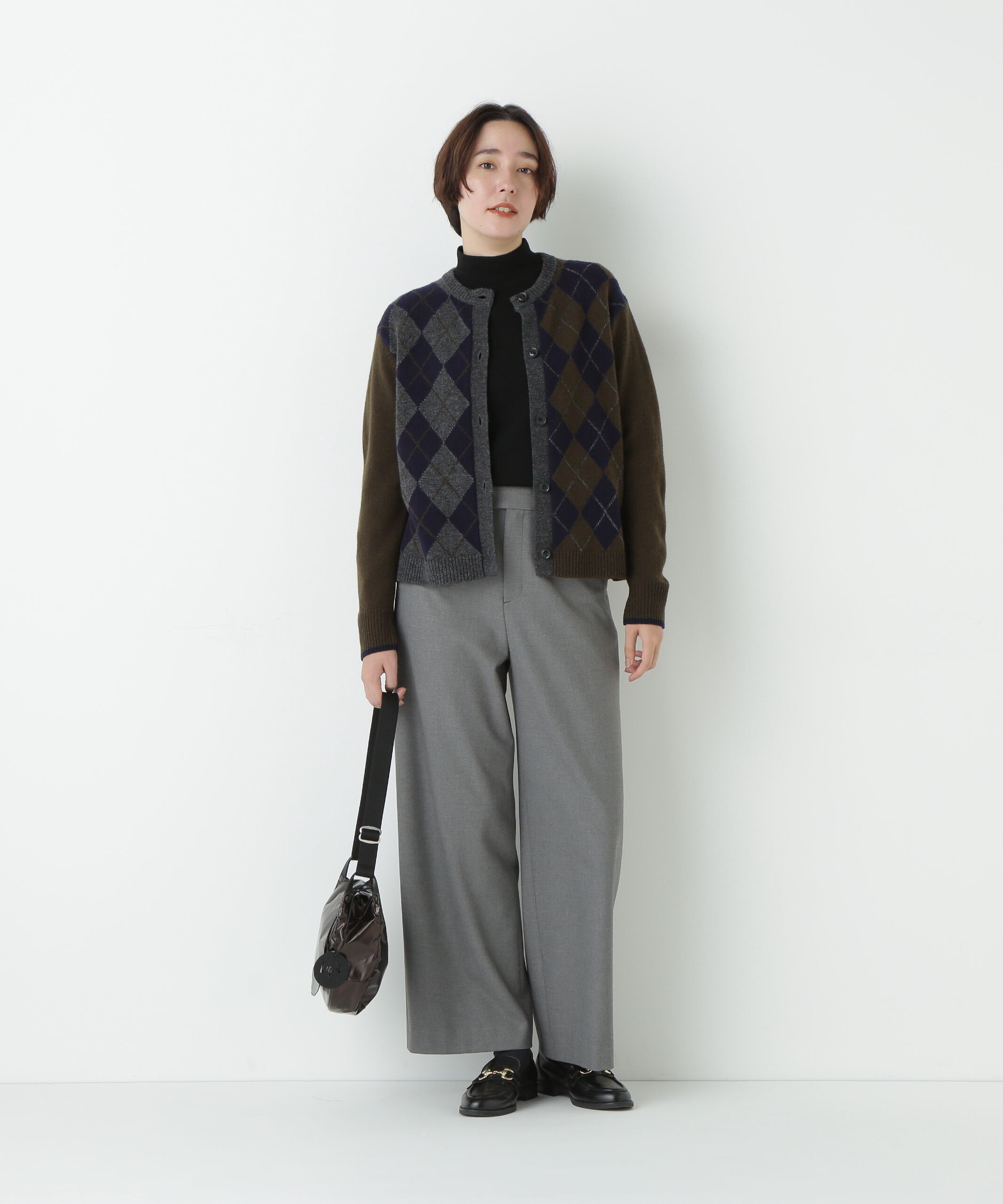  「ウールＭＩＸアーガイルクルーネックカーディガン」|ニット・セーター|