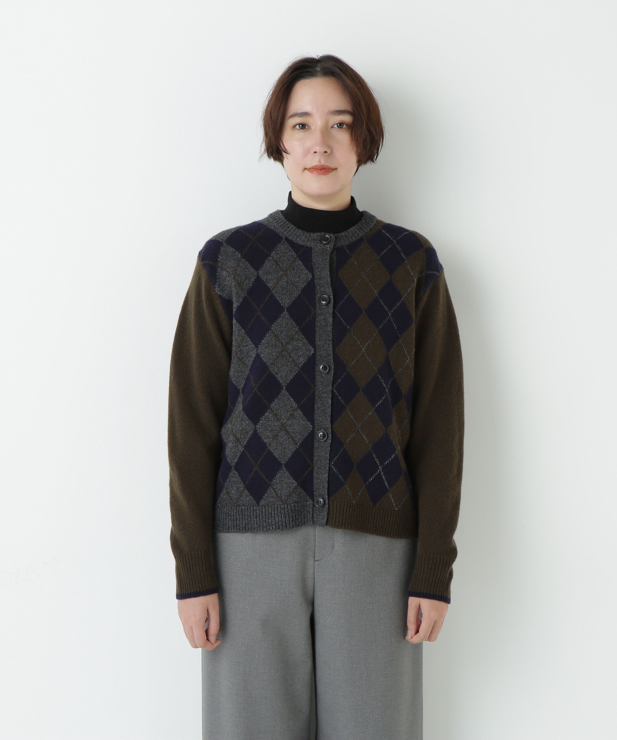  「ウールＭＩＸアーガイルクルーネックカーディガン」|ニット・セーター|