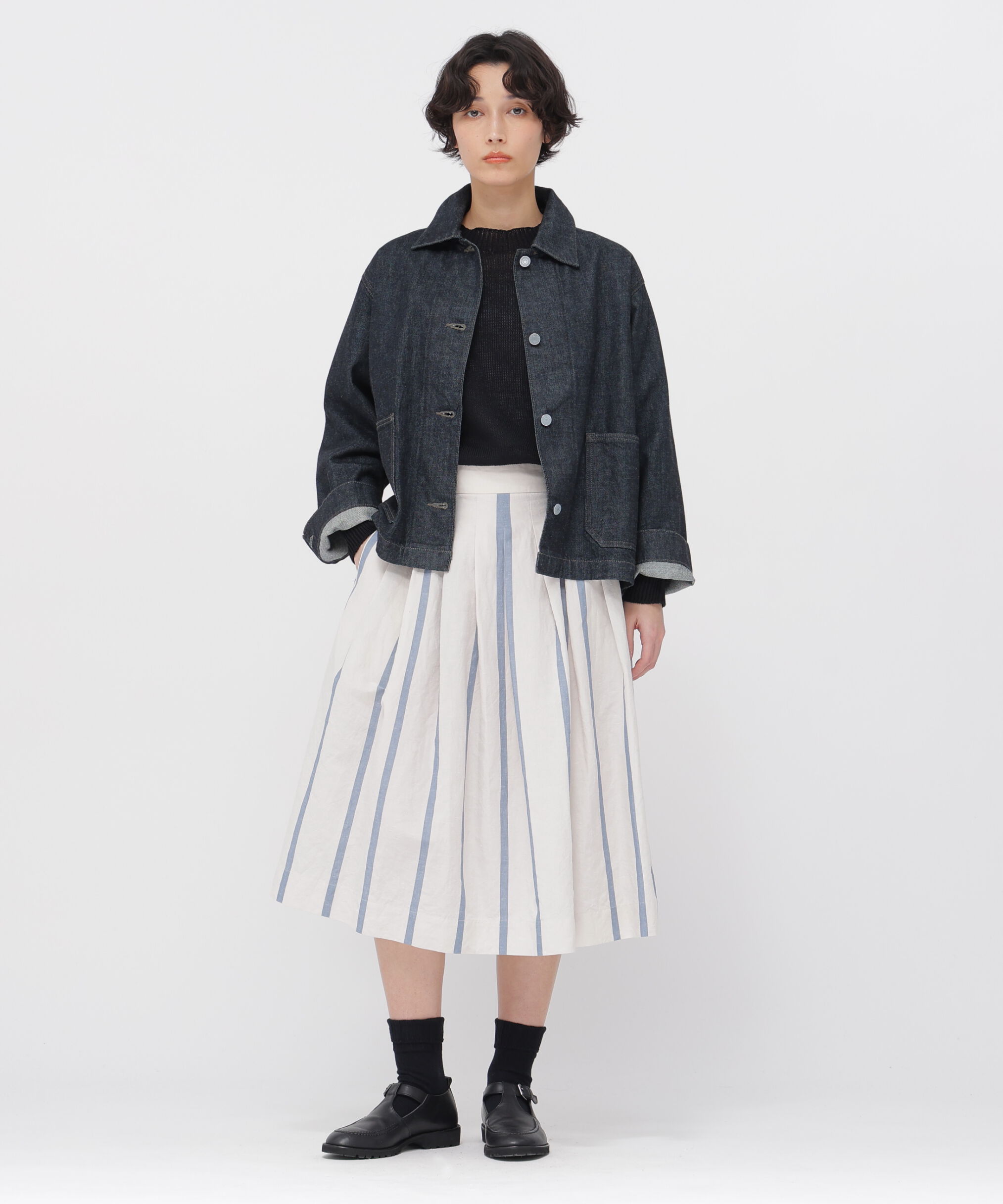 「BOLD STRIPE COTTON LINEN SKIRT」|スカート|WHITE/BLUE3
