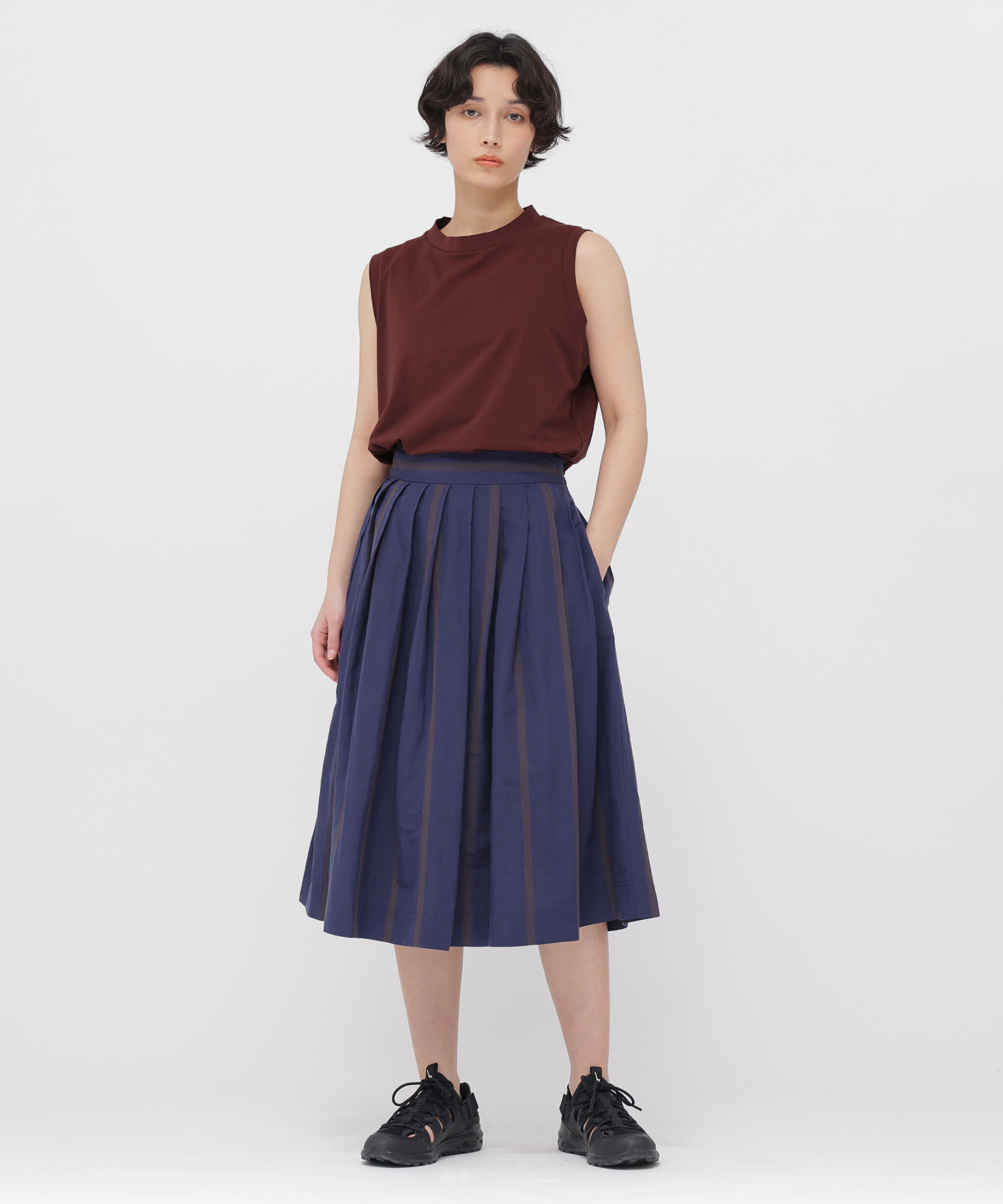  「BOLD STRIPE COTTON LINEN SKIRT」|スカート|NAVY