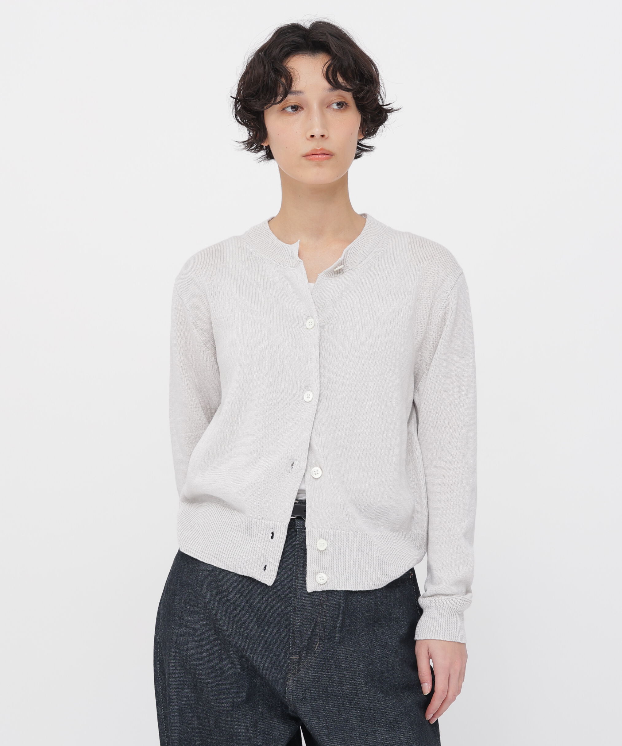  「TWISTED LINEN COTTON KNITWEAR」|カーディガン|LIGHT GREY1