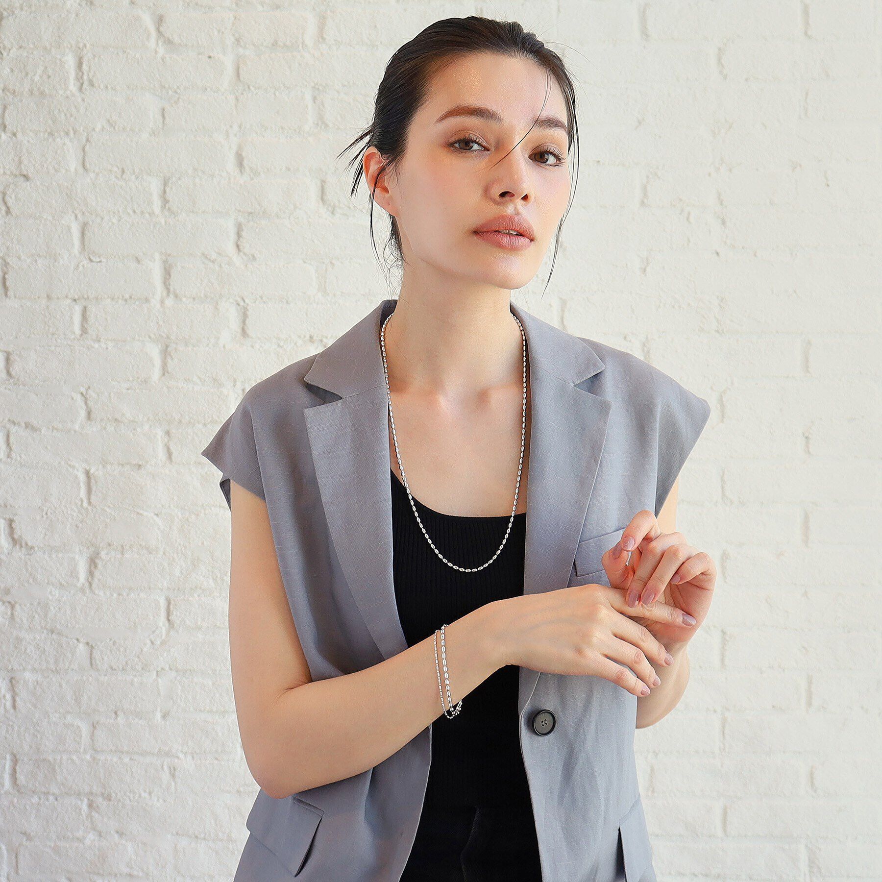 COCOSHNIK ONKITSCH「シルバー コンビネーションチェーン オーバルボール シリンダー ブレスレット」|ブレスレット・バングル|