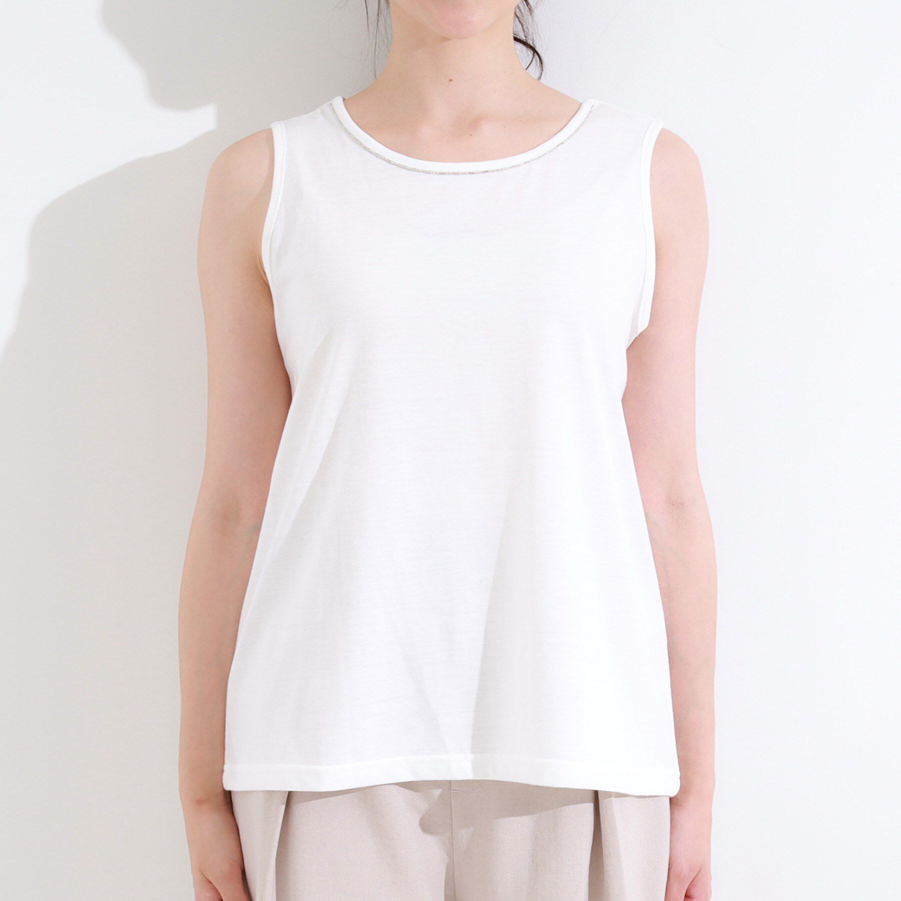 SHOO･LA･RUE「【S-LL/2点セット】着るだけでコーデが決まる 麻調5分袖ブラウス＋タンクトップ」|シャツ・ブラウス|