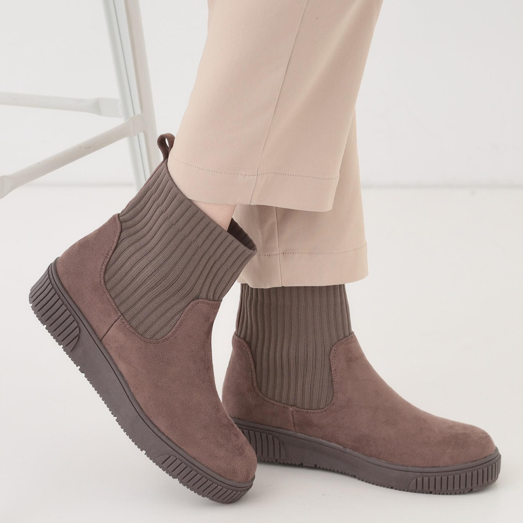 SHOO･LA･RUE「【撥水/低反発クッション】すっぽりラクラク はきぐちニットブーツ」|ショートブーツ|