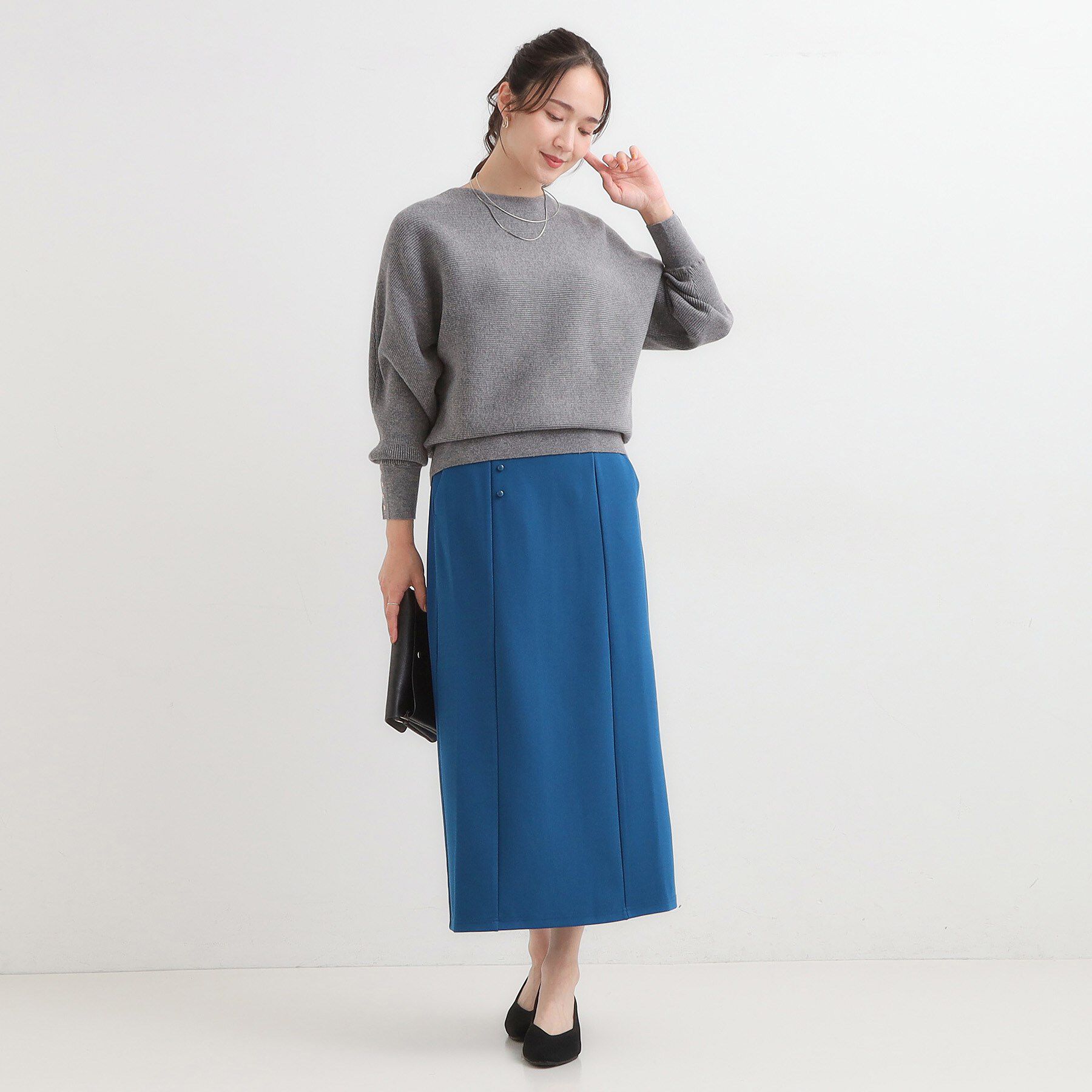 SHOO･LA･RUE「【洗濯機可/体型カバー】お袖ボタン リブドルマンニット」|ニット・セーター|